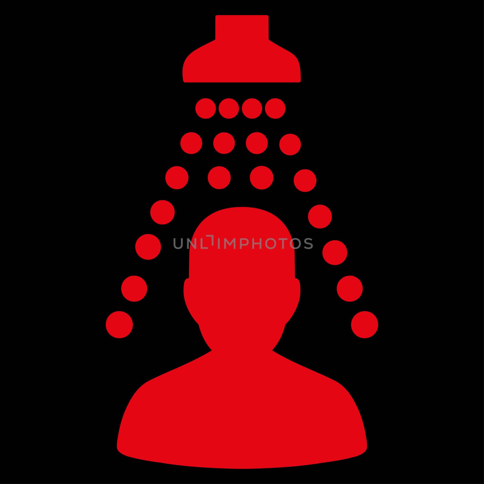 Patient Disinfection raster icon. Style is flat symbol, red color, rounded angles, black background.