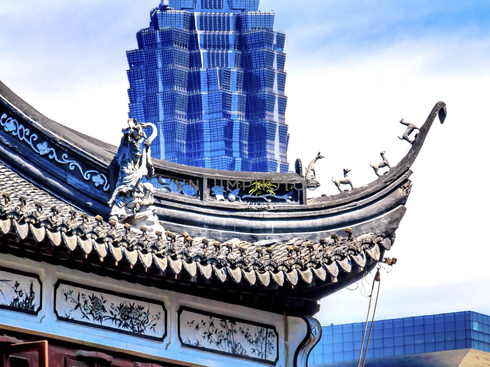Jin Mao Tower, third highest building, from Yuyuan Garden, Old Town, Shanghai China