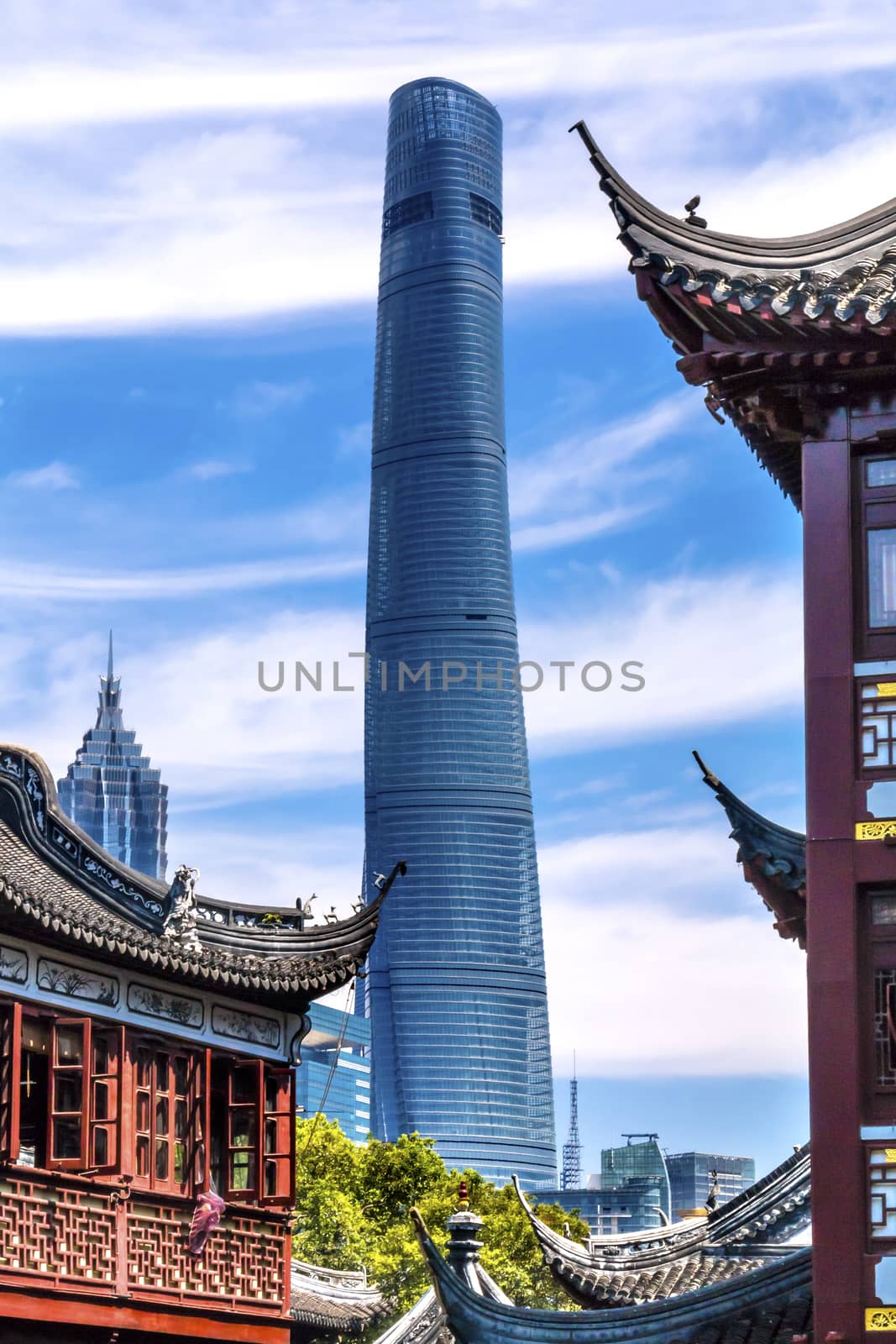 Shanghai Tower, Second Tallest Building in World, Jin Mao Tower from Yuyuan Garden, Old Town, Shanghai China