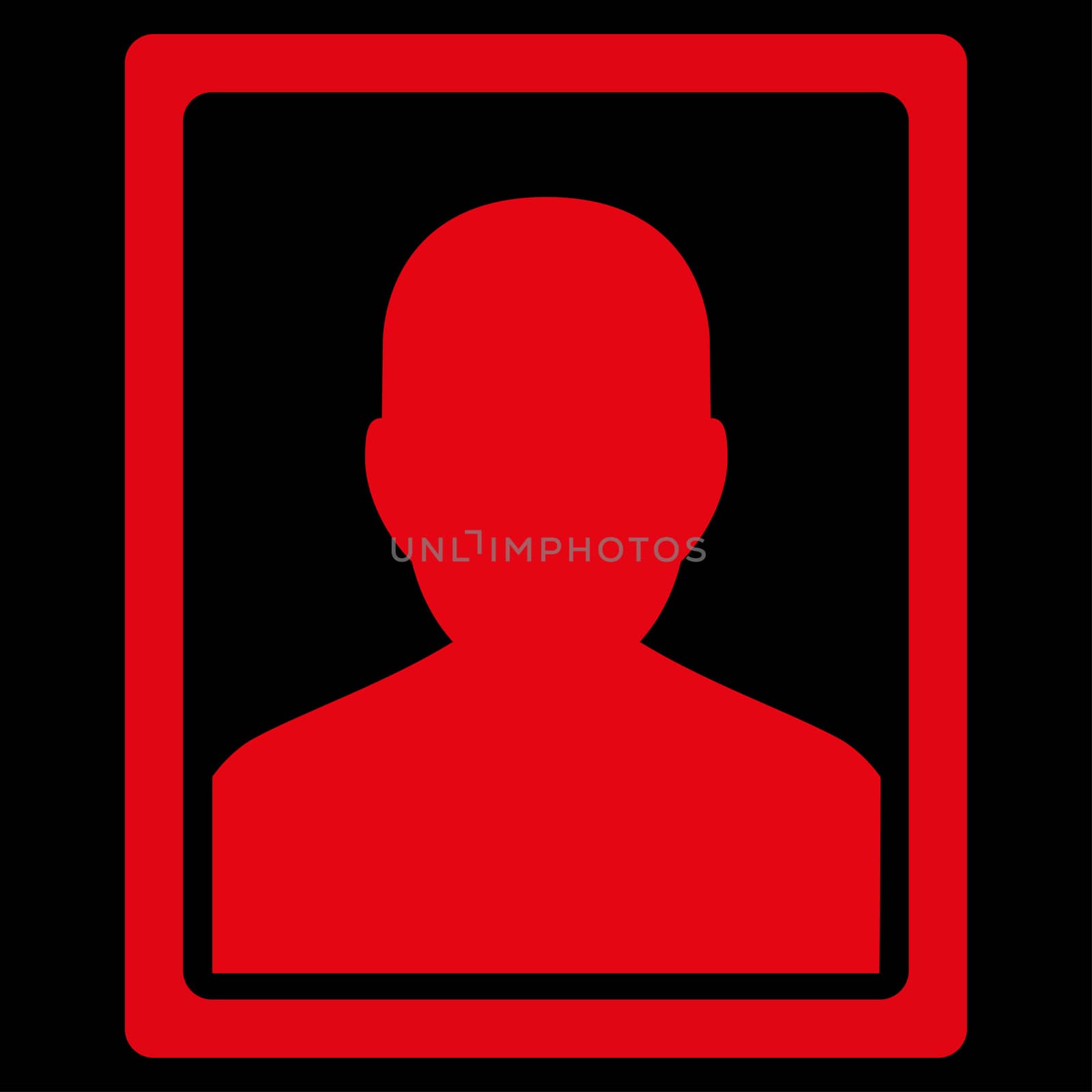 Patient Portrait raster icon. Style is flat symbol, red color, rounded angles, black background.