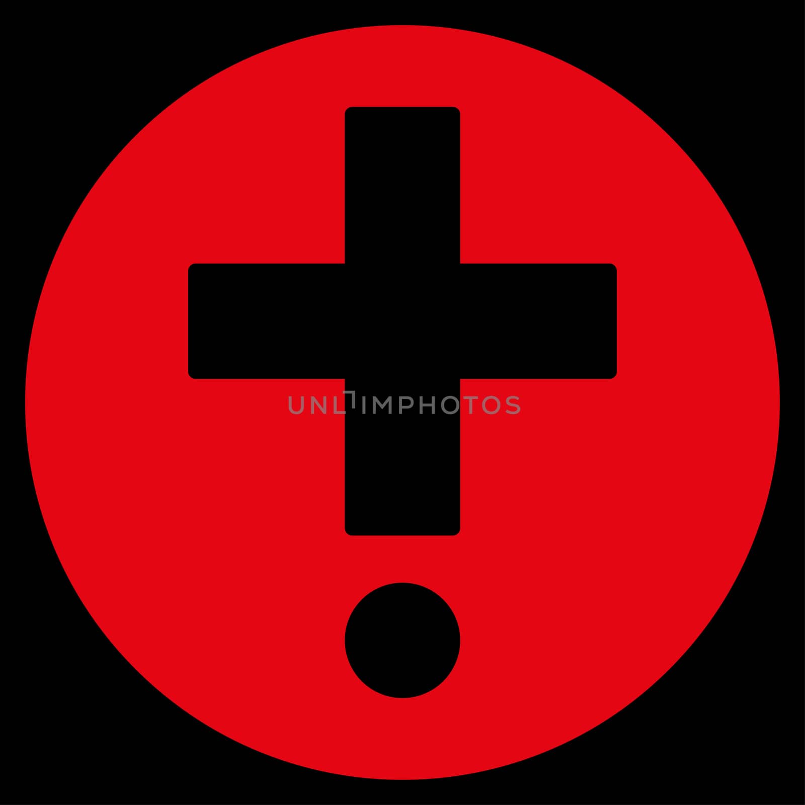 Pharmacy raster icon. Style is flat symbol, red color, rounded angles, black background.