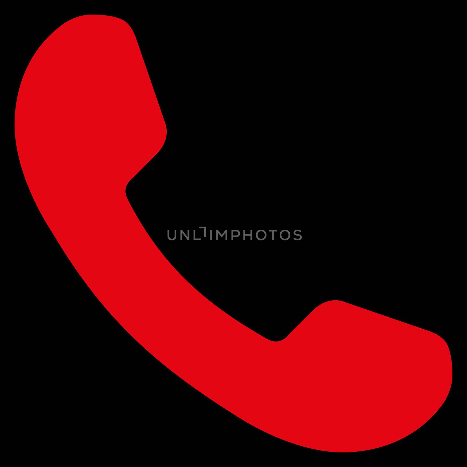 Phone Receiver raster icon. Style is flat symbol, red color, rounded angles, black background.