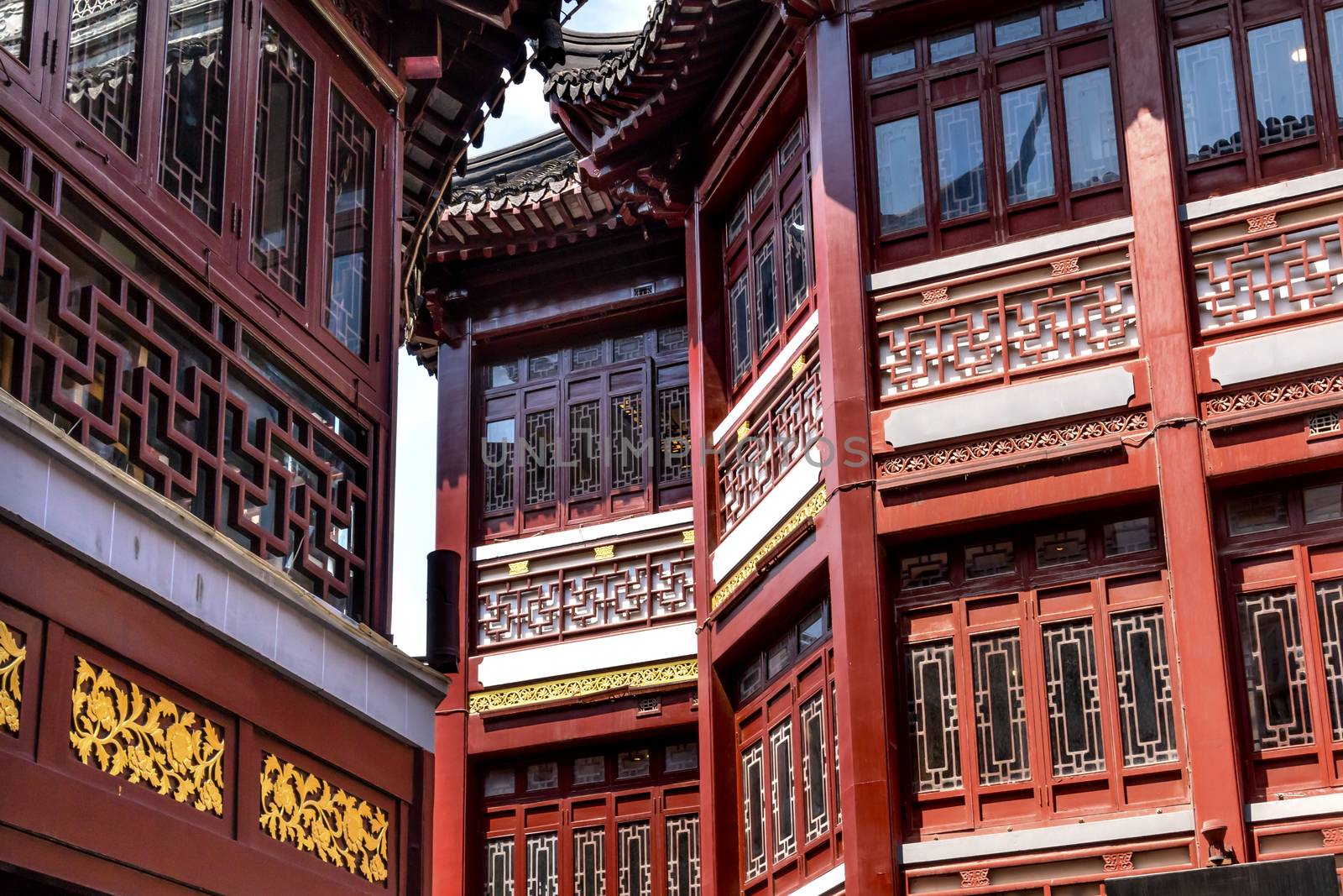 Old Shanghai Houses Red Roofs Yuyuan China by bill_perry