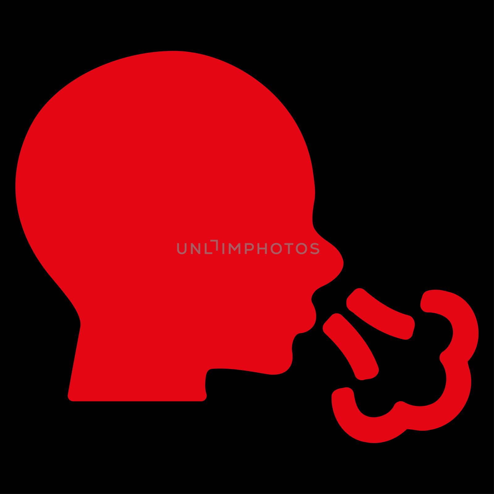 Sneezing raster icon. Style is flat symbol, red color, rounded angles, black background.