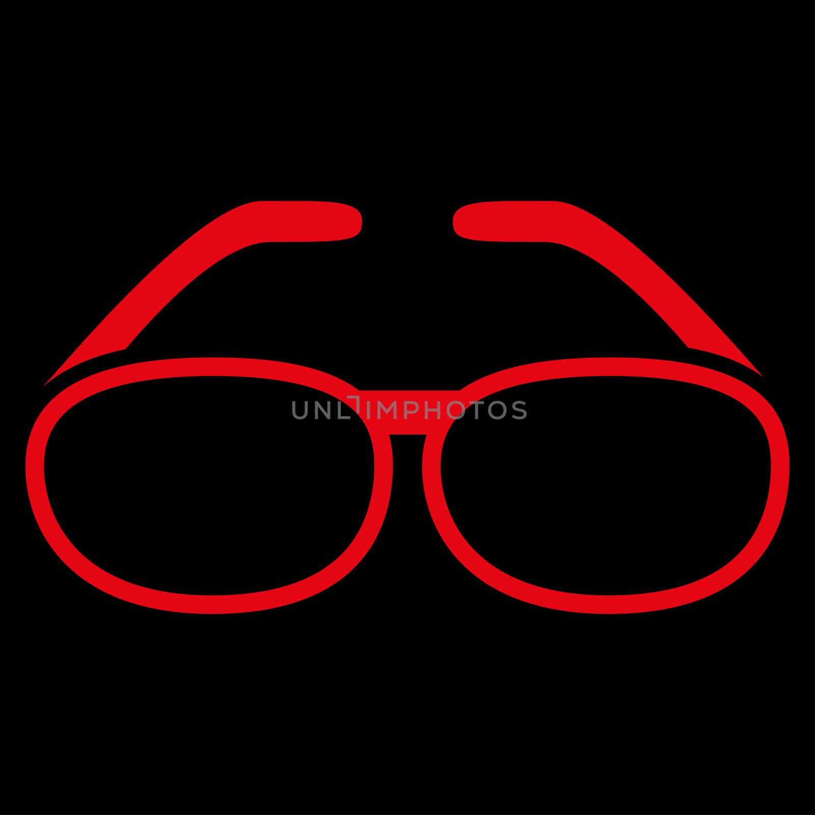 Spectacles raster icon. Style is flat symbol, red color, rounded angles, black background.