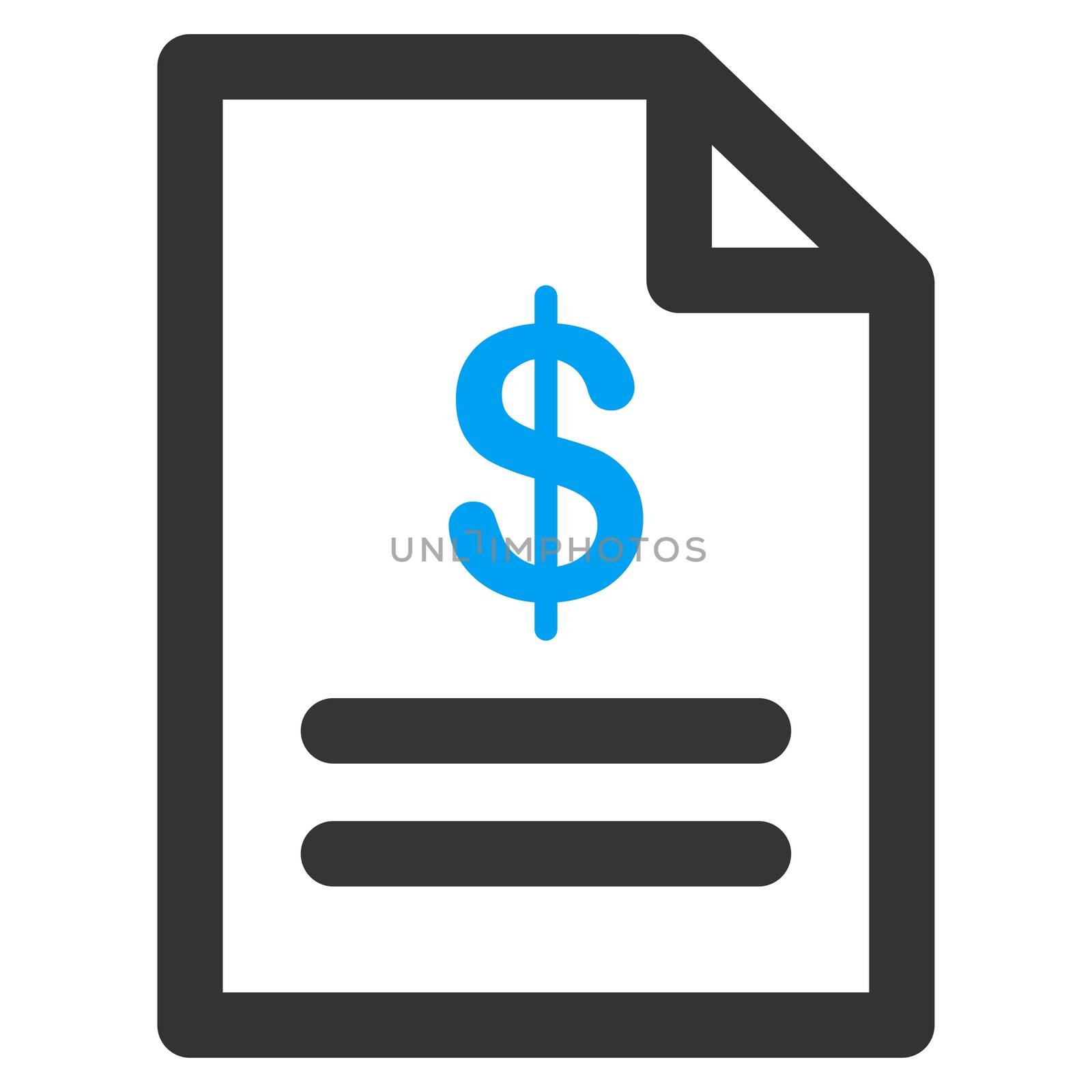 Invoice raster icon. Style is bicolor flat symbol, blue and gray colors, rounded angles, white background.