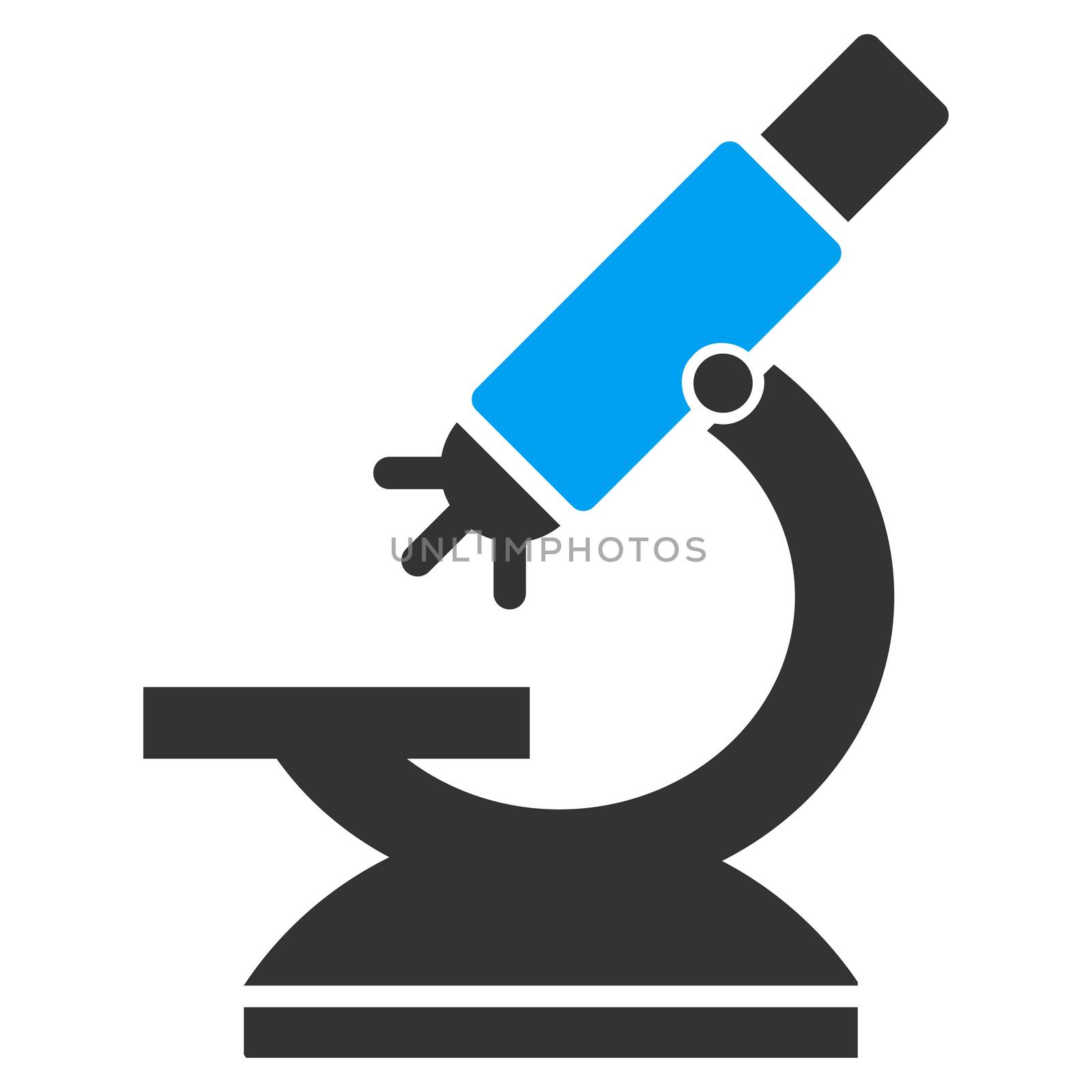 Labs Microscope raster icon. Style is bicolor flat symbol, blue and gray colors, rounded angles, white background.