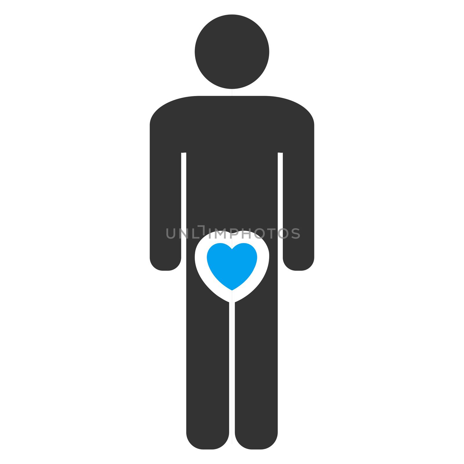 Male Love raster icon. Style is bicolor flat symbol, blue and gray colors, rounded angles, white background.