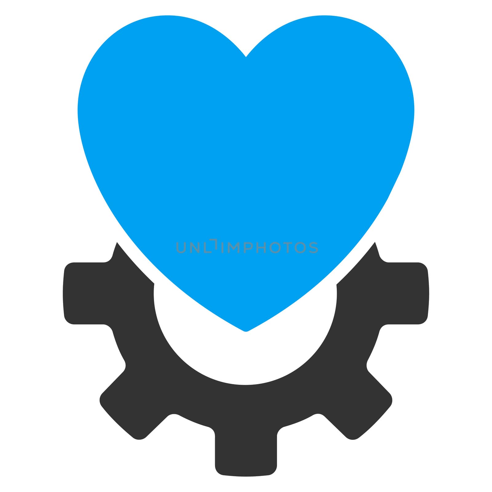 Mechanical Heart raster icon. Style is bicolor flat symbol, blue and gray colors, rounded angles, white background.
