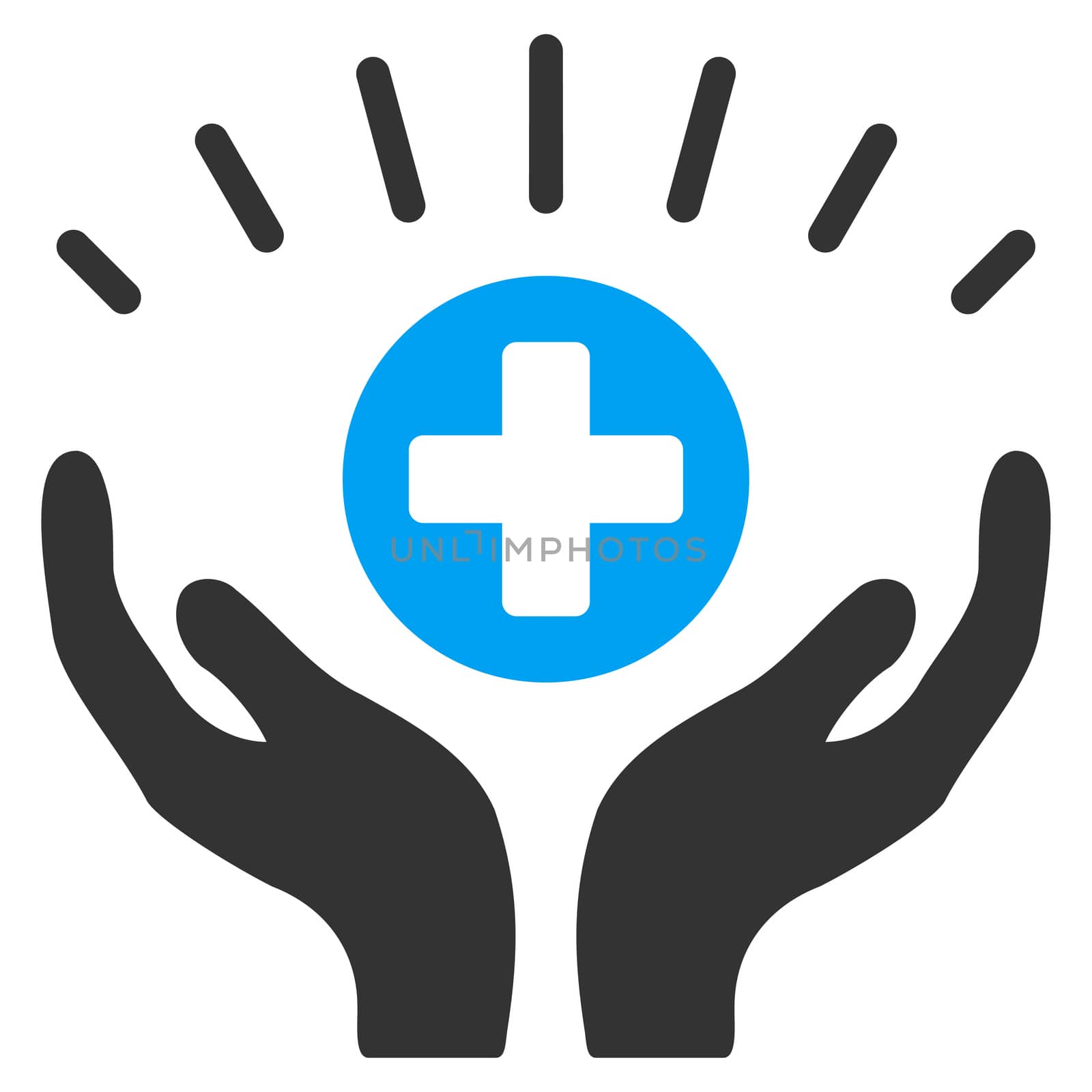 Medical Prosperity raster icon. Style is bicolor flat symbol, blue and gray colors, rounded angles, white background.