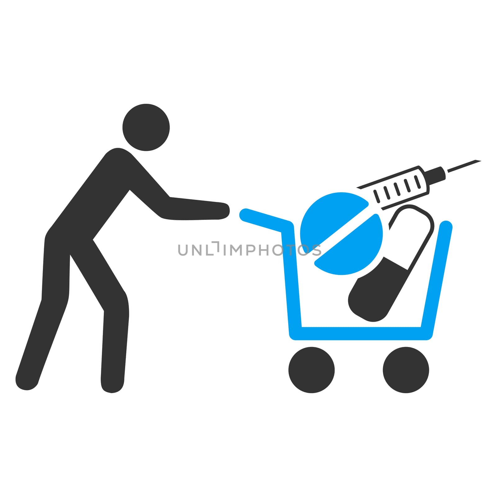 Medical Shopping raster icon. Style is bicolor flat symbol, blue and gray colors, rounded angles, white background.