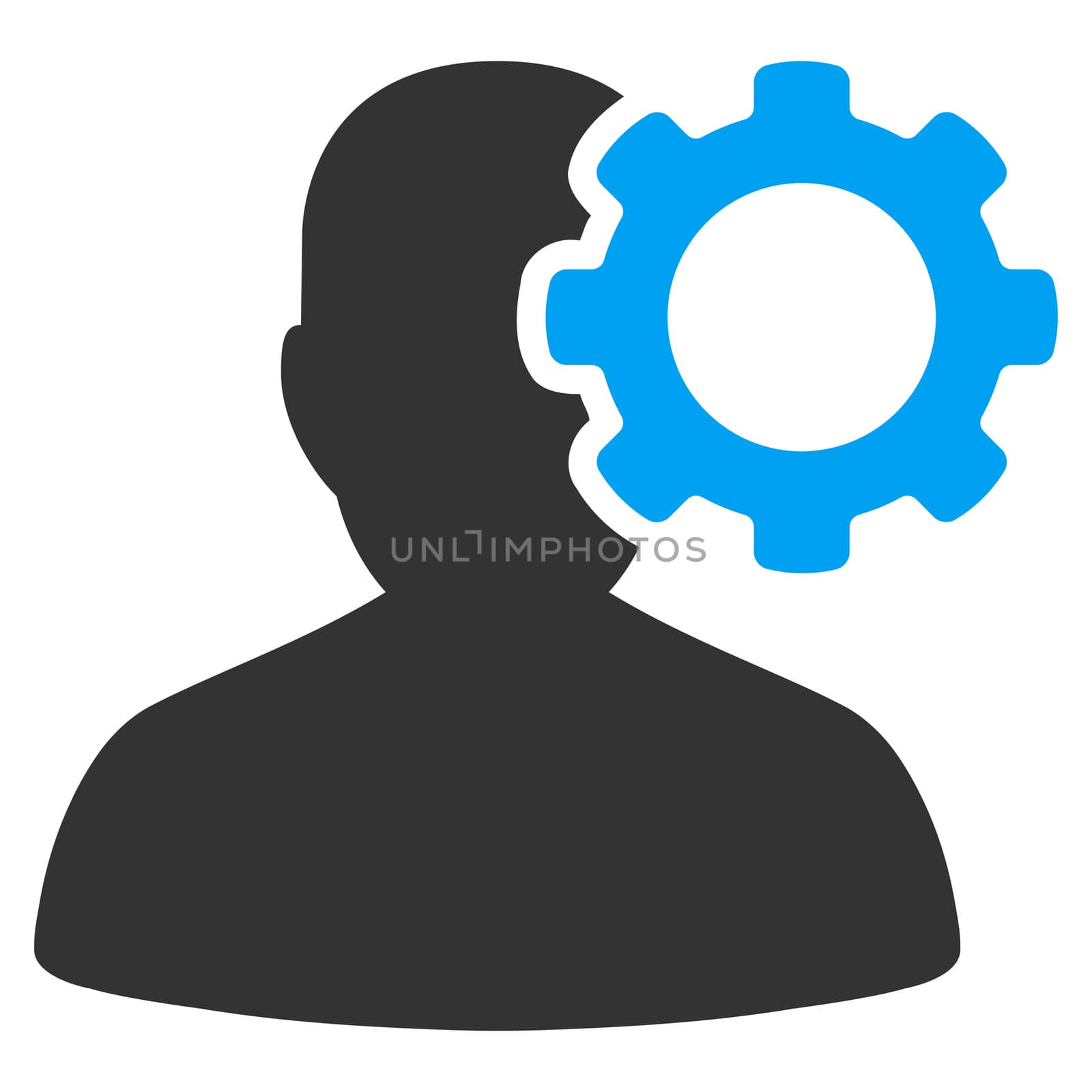 Migraine raster icon. Style is bicolor flat symbol, blue and gray colors, rounded angles, white background.