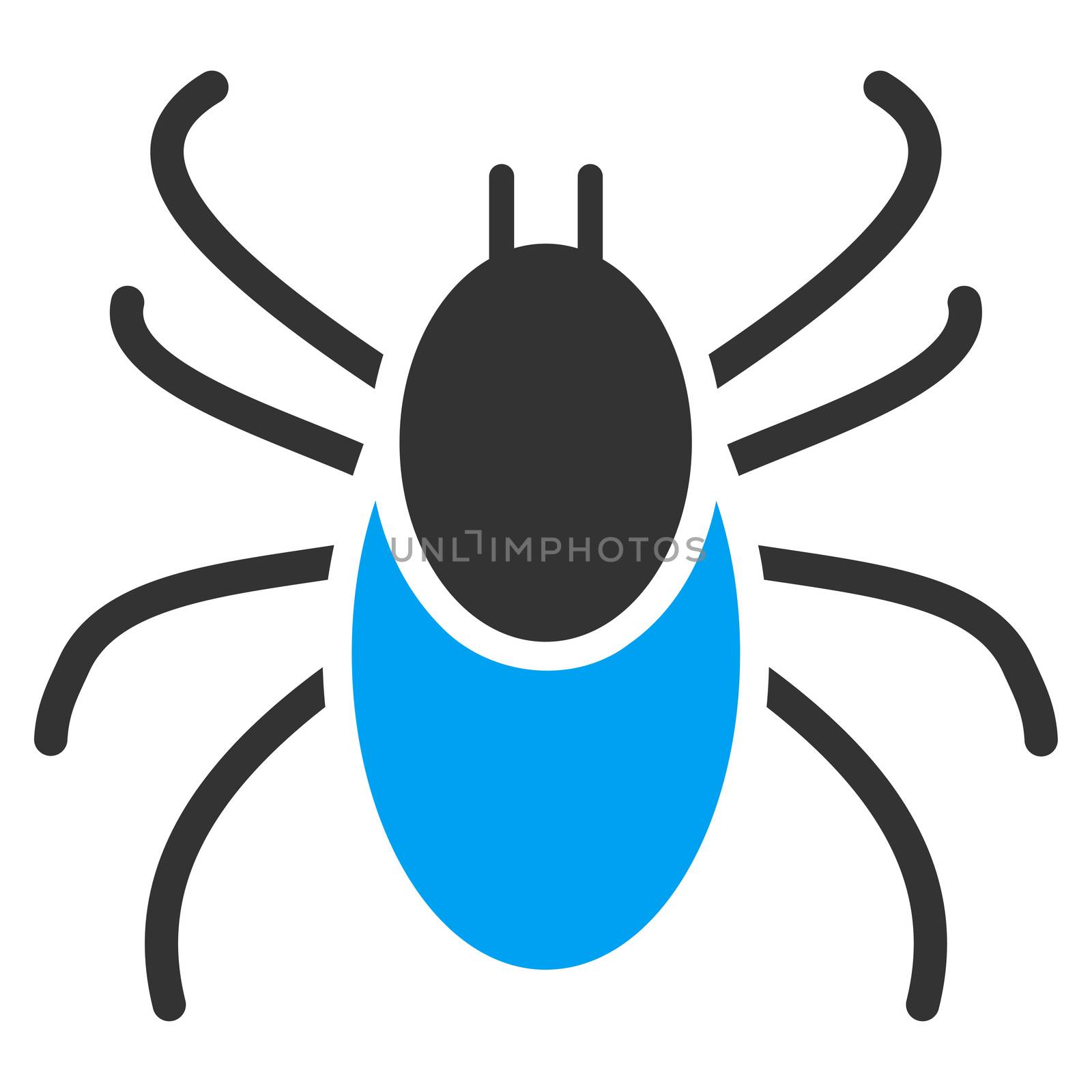 Mite raster icon. Style is bicolor flat symbol, blue and gray colors, rounded angles, white background.
