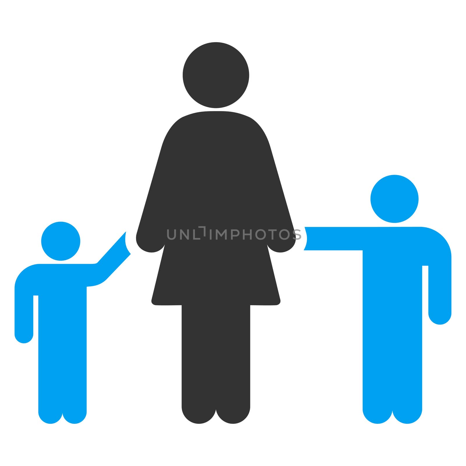 Mother And Children raster icon. Style is bicolor flat symbol, blue and gray colors, rounded angles, white background.
