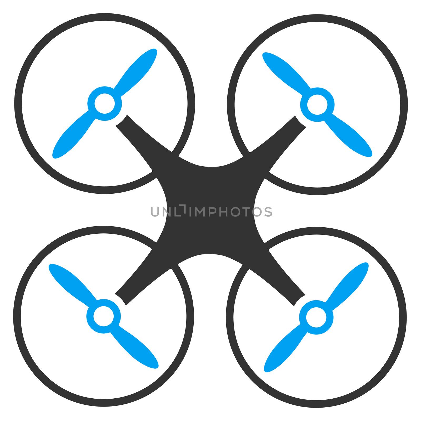 Nanocopter raster icon. Style is bicolor flat symbol, blue and gray colors, rounded angles, white background.