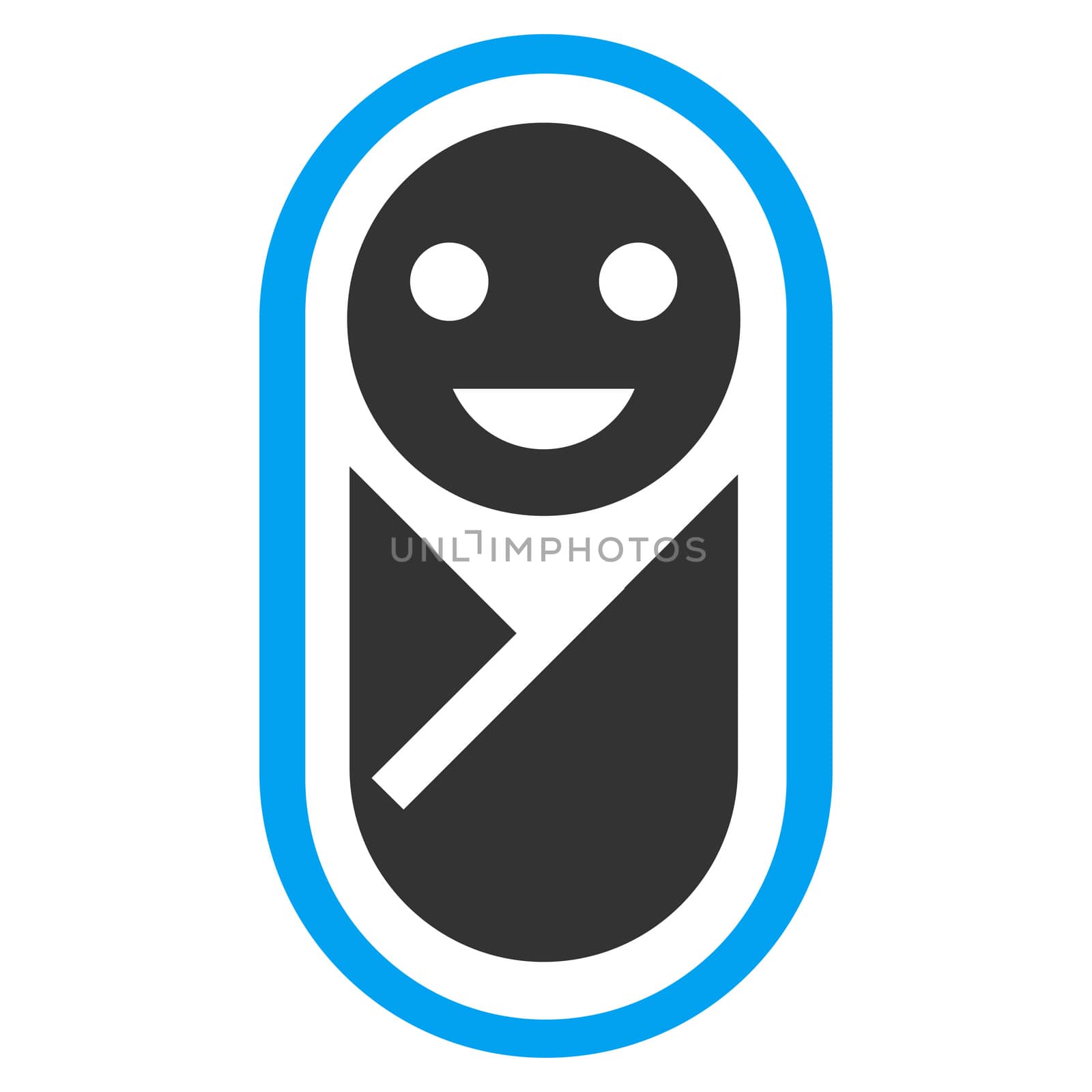 Newborn raster icon. Style is bicolor flat symbol, blue and gray colors, rounded angles, white background.
