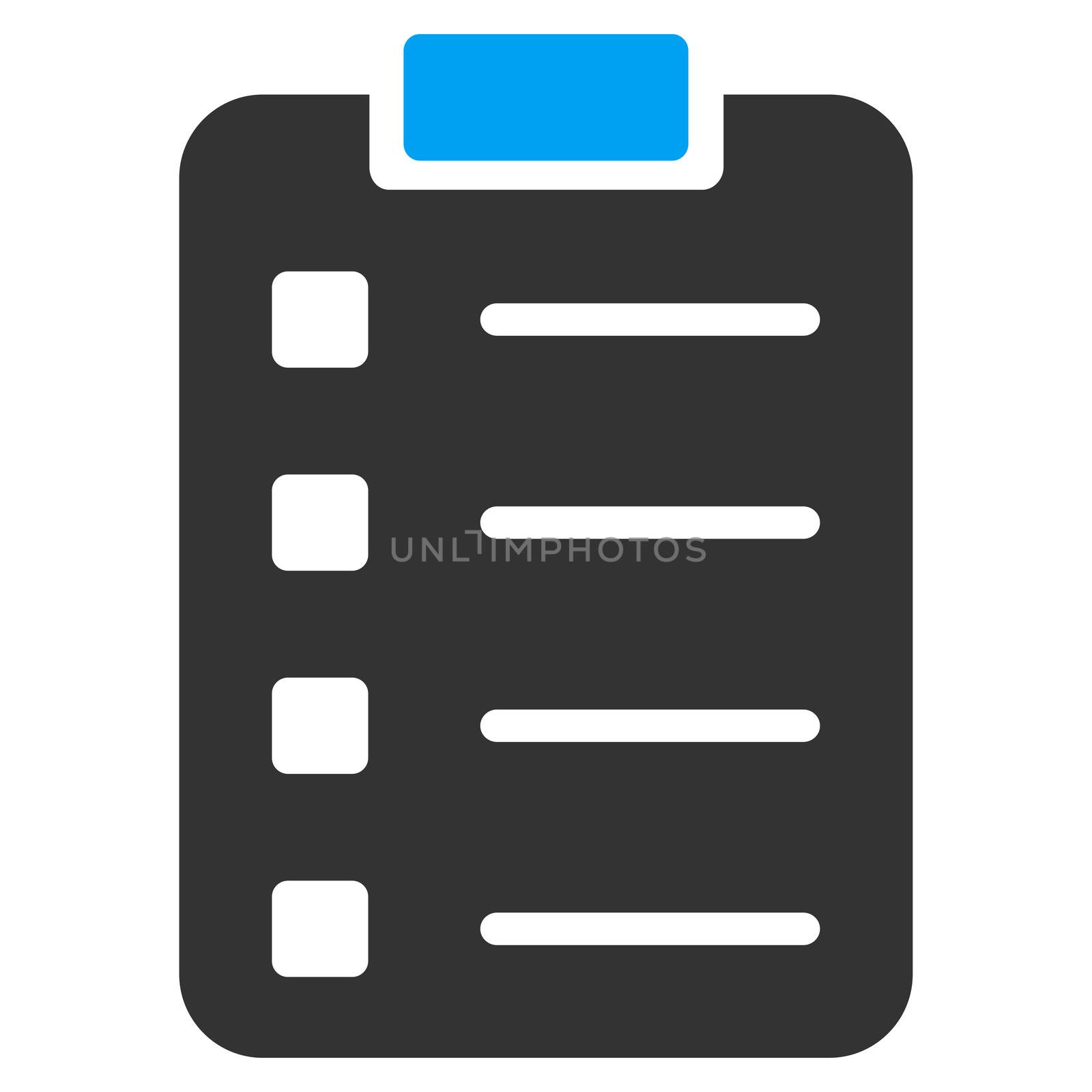 Pad Form raster icon. Style is bicolor flat symbol, blue and gray colors, rounded angles, white background.