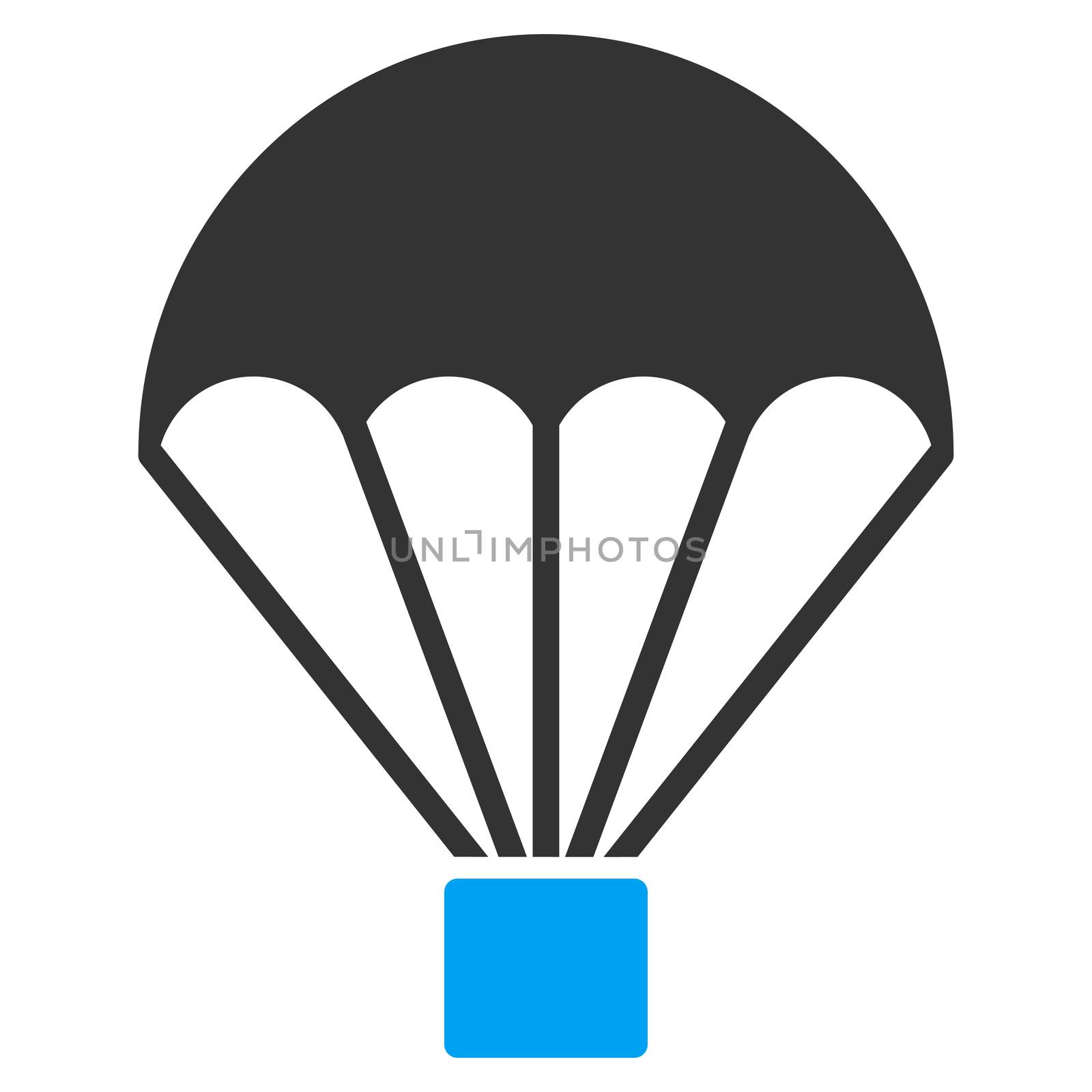 Parachute raster icon. Style is bicolor flat symbol, blue and gray colors, rounded angles, white background.