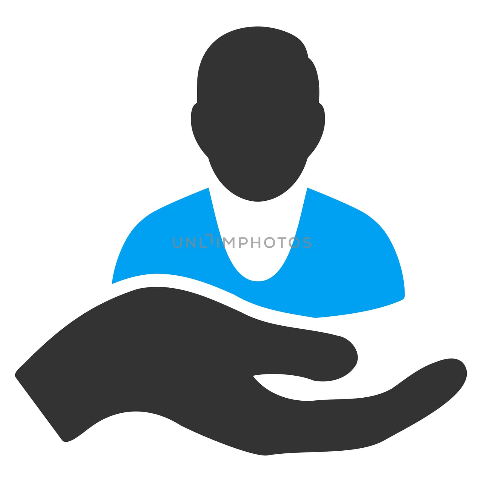 Patient Assistance raster icon. Style is bicolor flat symbol, blue and gray colors, rounded angles, white background.