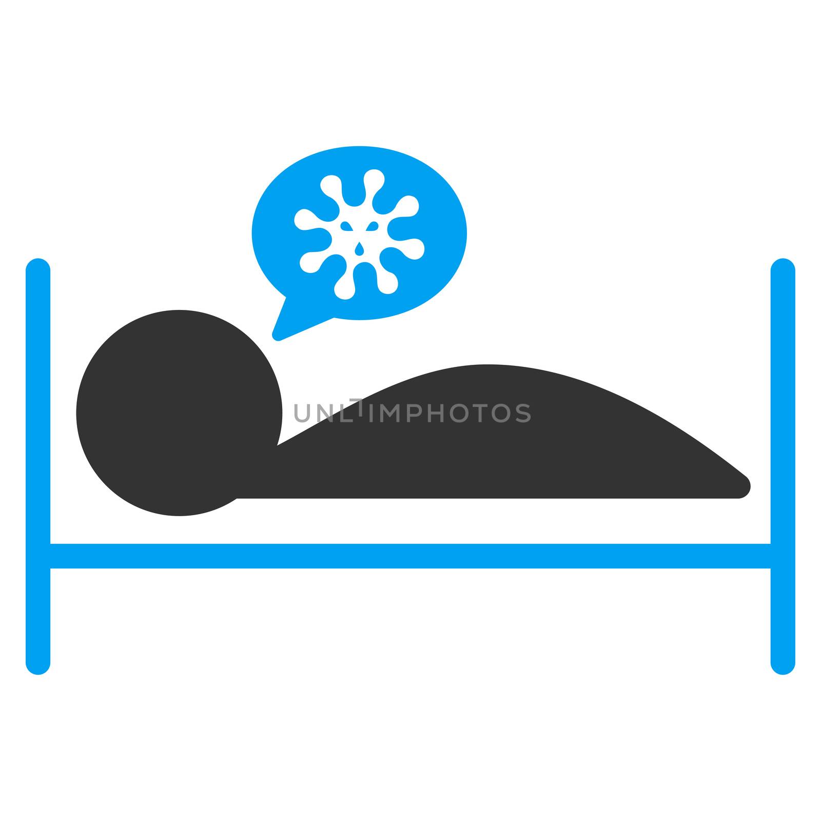 Patient Bed raster icon. Style is bicolor flat symbol, blue and gray colors, rounded angles, white background.