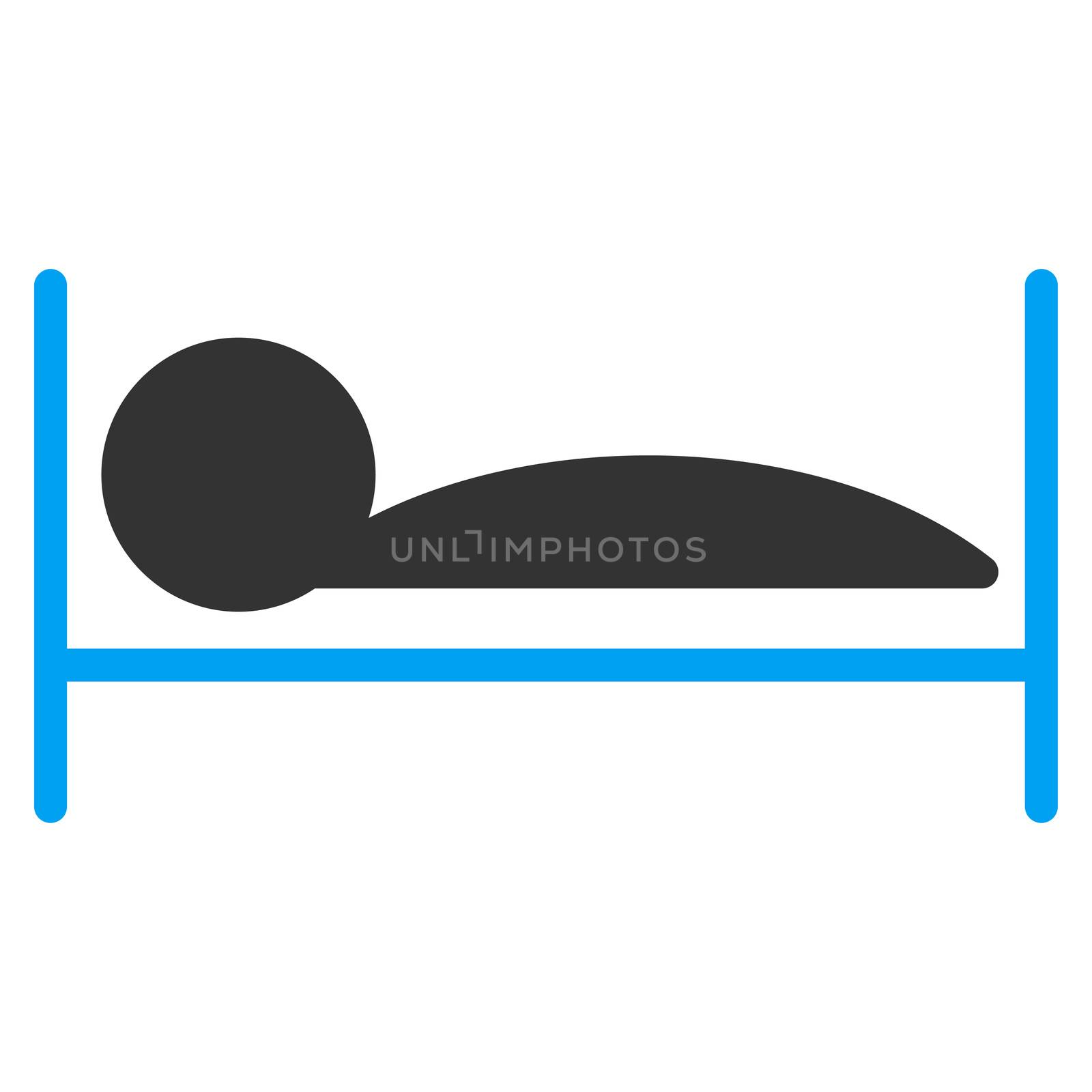 Patient Bed raster icon. Style is bicolor flat symbol, blue and gray colors, rounded angles, white background.