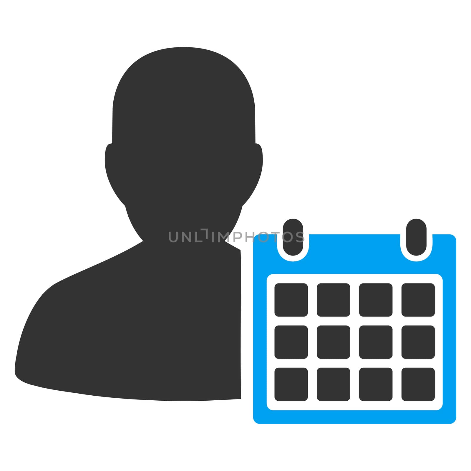 Patient Calendar raster icon. Style is bicolor flat symbol, blue and gray colors, rounded angles, white background.