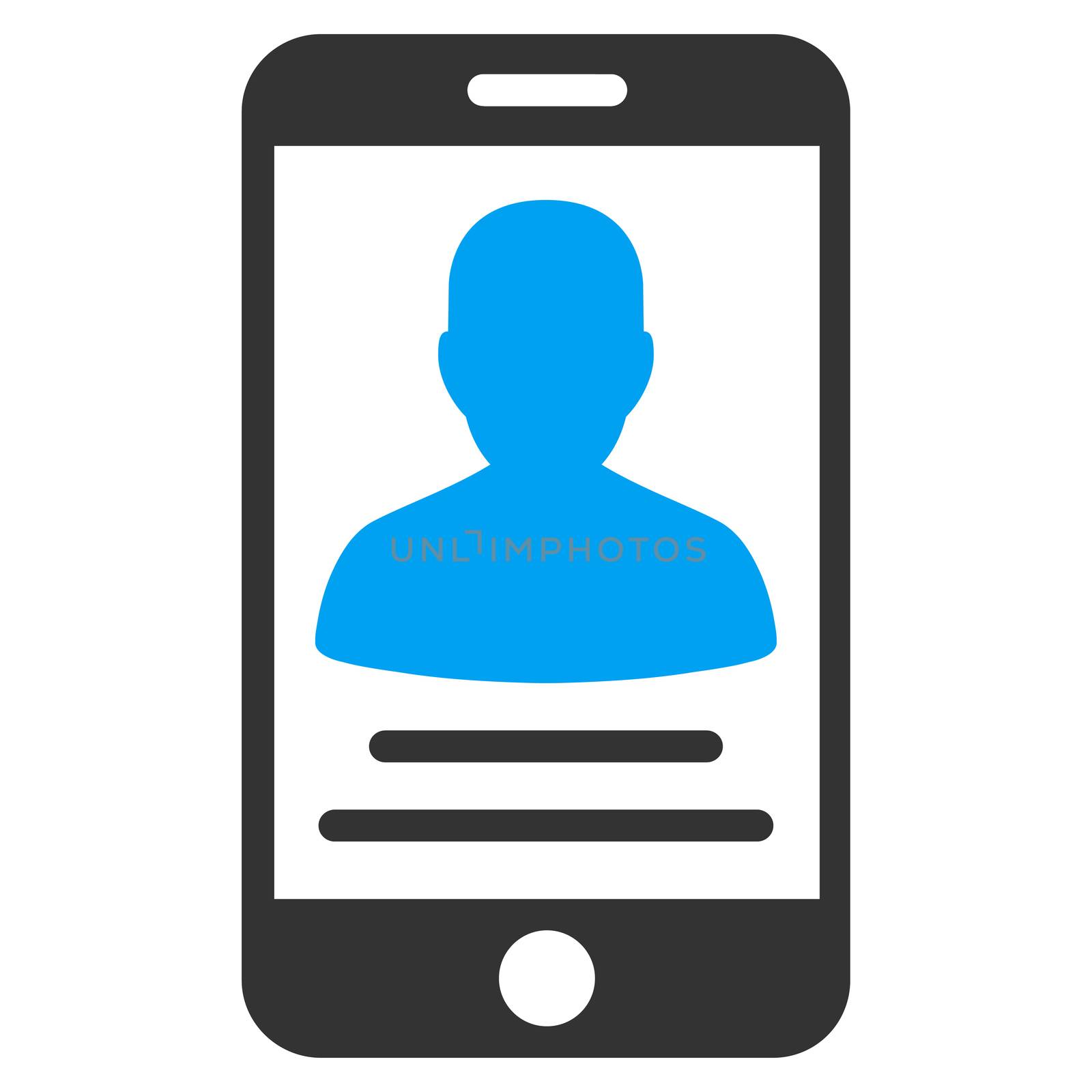 Patient Mobile Account raster icon. Style is bicolor flat symbol, blue and gray colors, rounded angles, white background.
