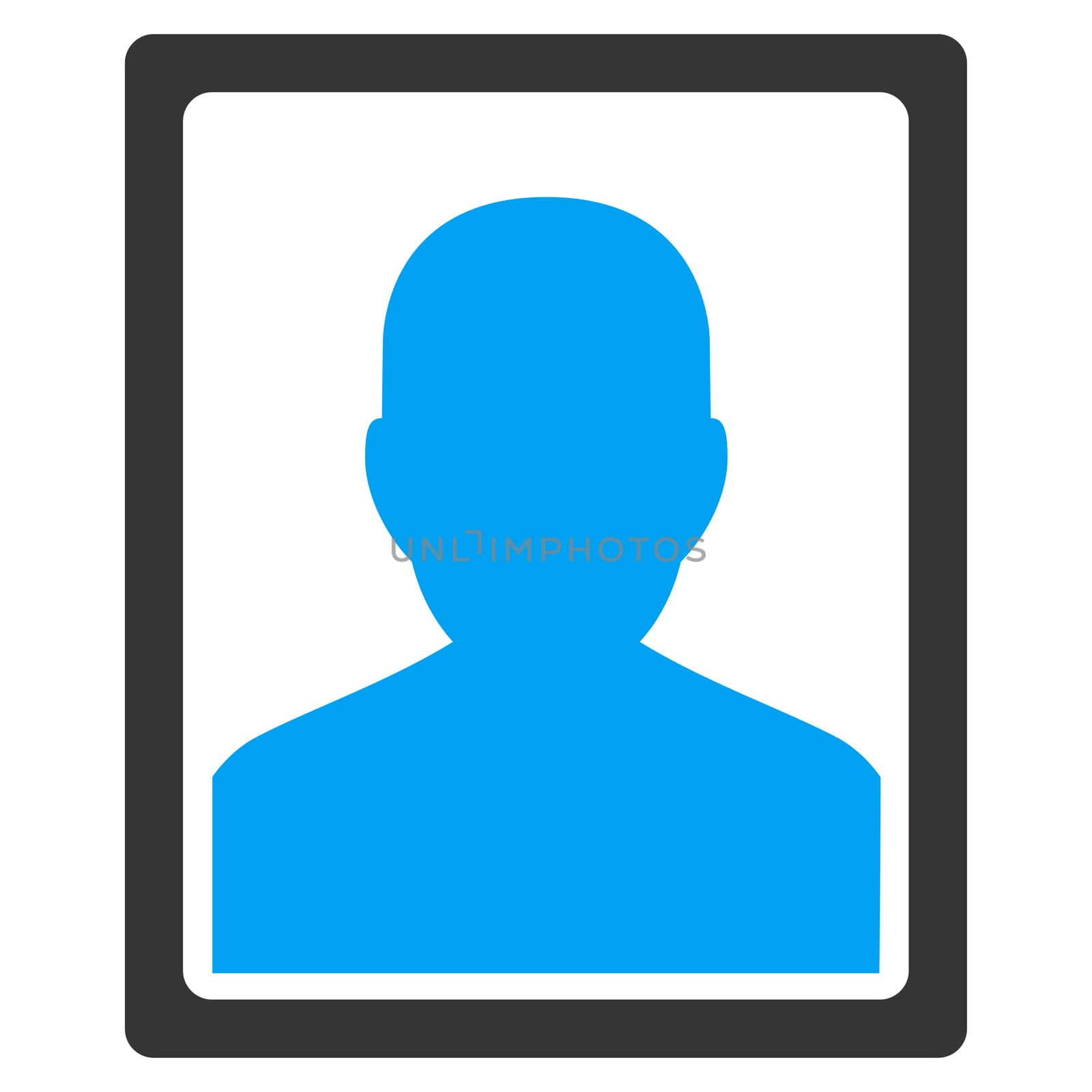 Patient Portrait raster icon. Style is bicolor flat symbol, blue and gray colors, rounded angles, white background.