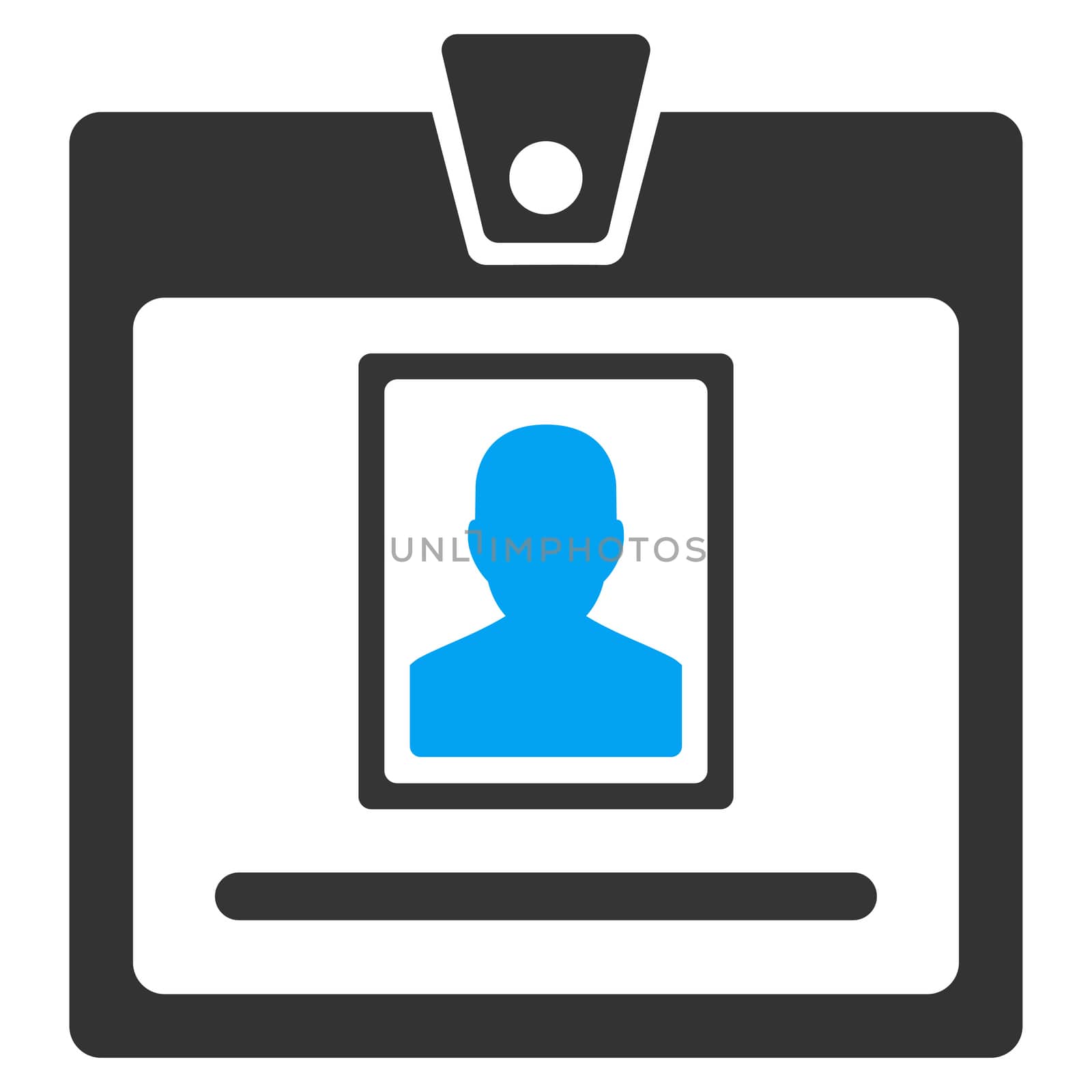 Person Badge raster icon. Style is bicolor flat symbol, blue and gray colors, rounded angles, white background.