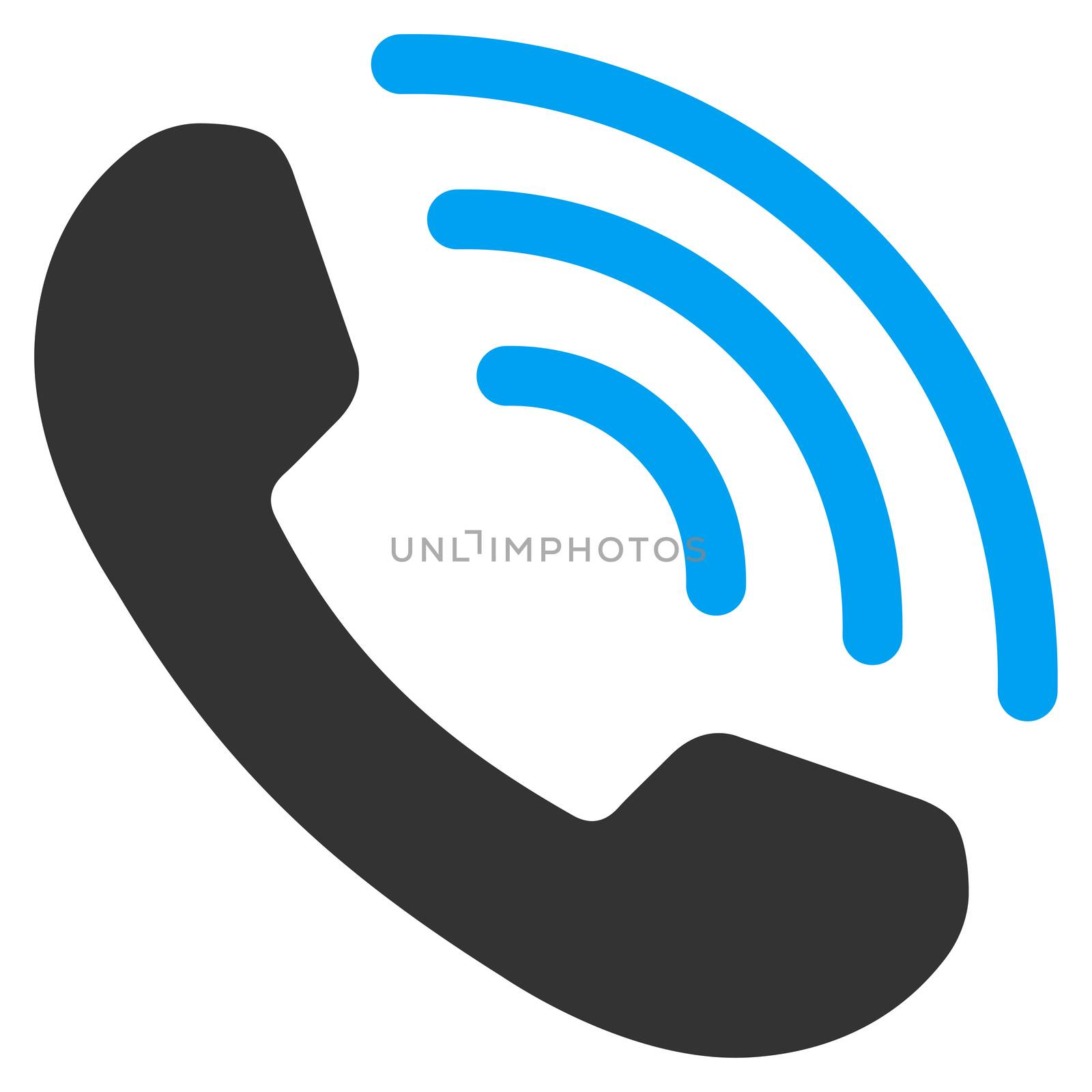 Phone Call raster icon. Style is bicolor flat symbol, blue and gray colors, rounded angles, white background.