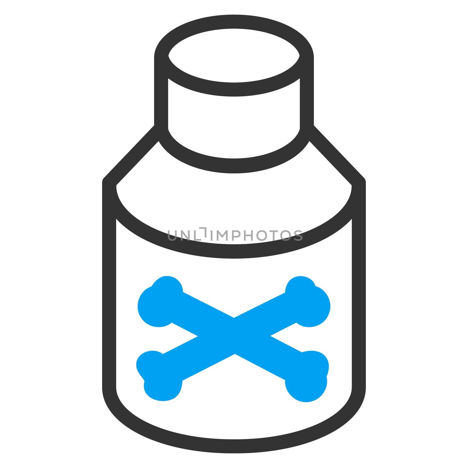 Poison Bottle raster icon. Style is bicolor flat symbol, blue and gray colors, rounded angles, white background.