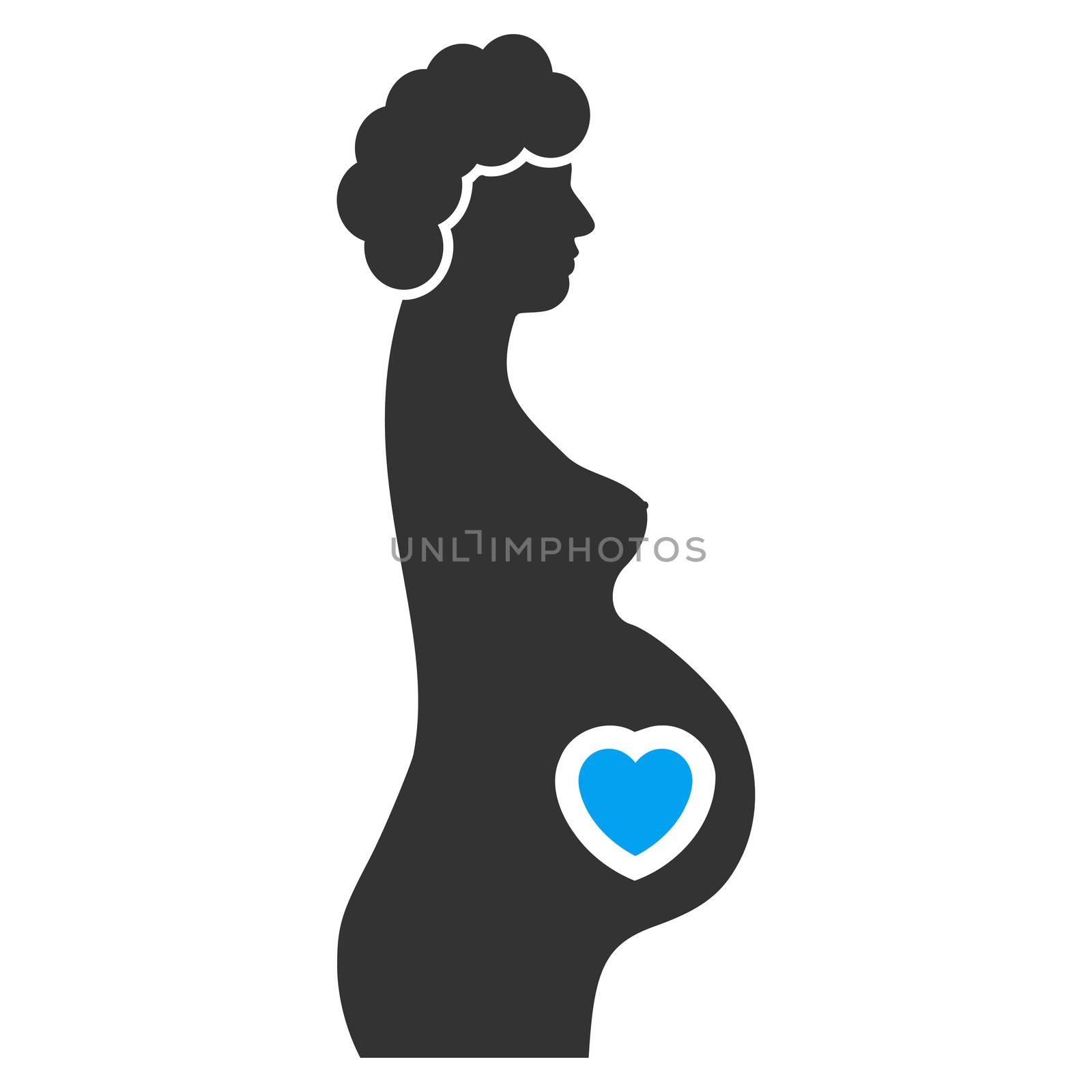 Pregnant Female raster icon. Style is bicolor flat symbol, blue and gray colors, rounded angles, white background.