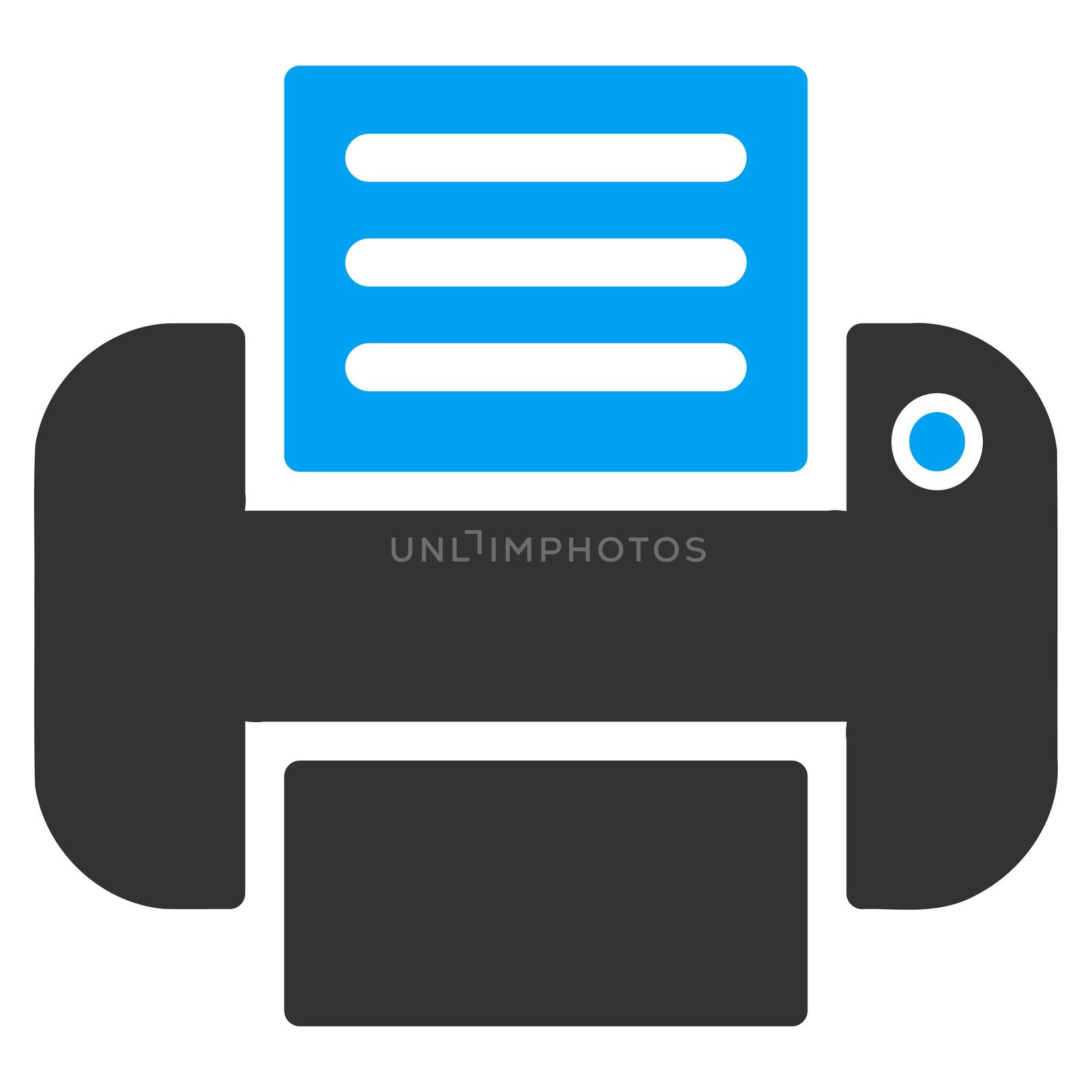 Print raster icon. Style is bicolor flat symbol, blue and gray colors, rounded angles, white background.