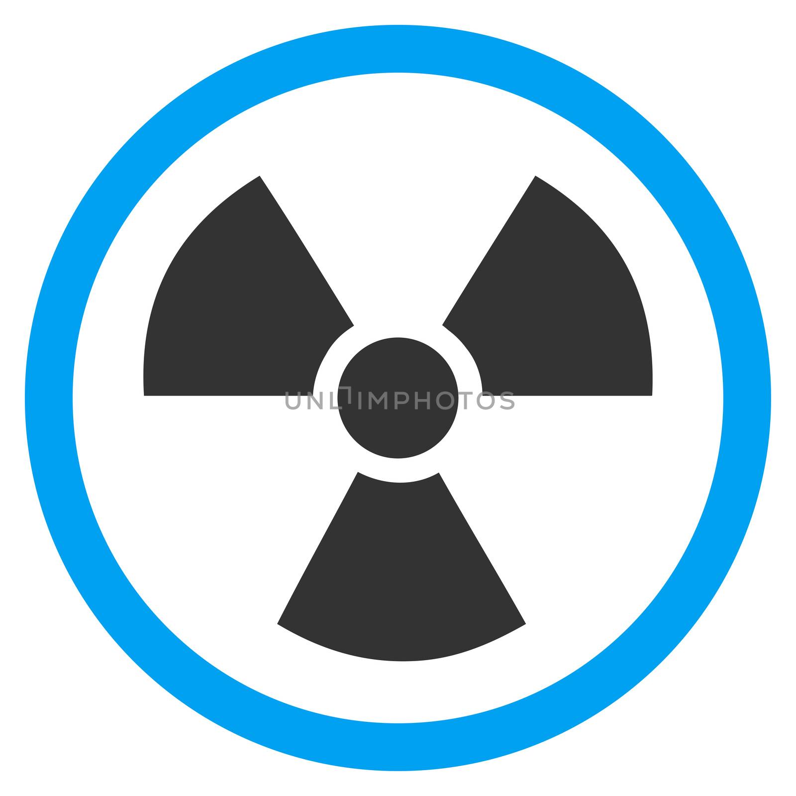 Radiation Danger raster icon. Style is bicolor flat symbol, blue and gray colors, rounded angles, white background.