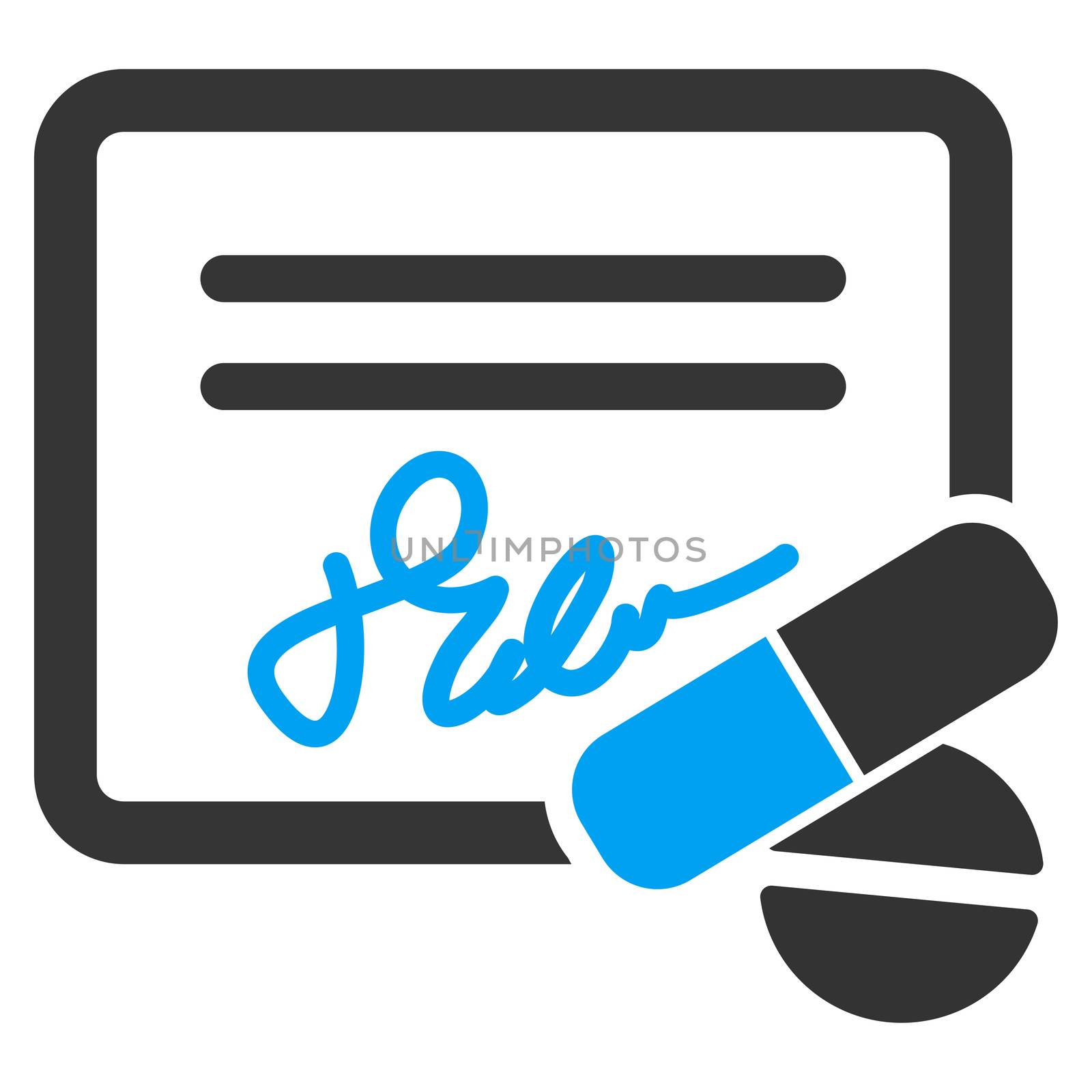 Receipt raster icon. Style is bicolor flat symbol, blue and gray colors, rounded angles, white background.