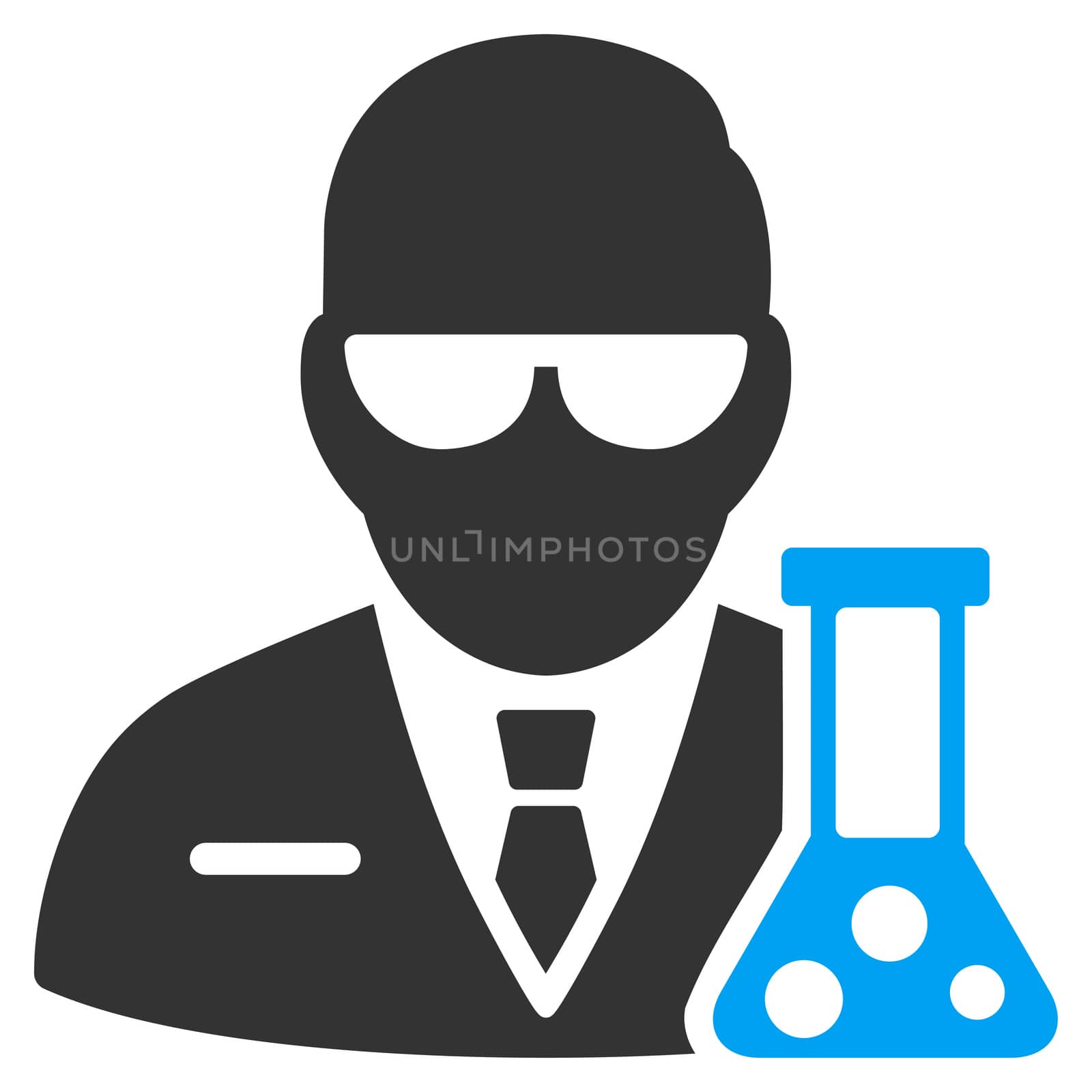 Scientist raster icon. Style is bicolor flat symbol, blue and gray colors, rounded angles, white background.