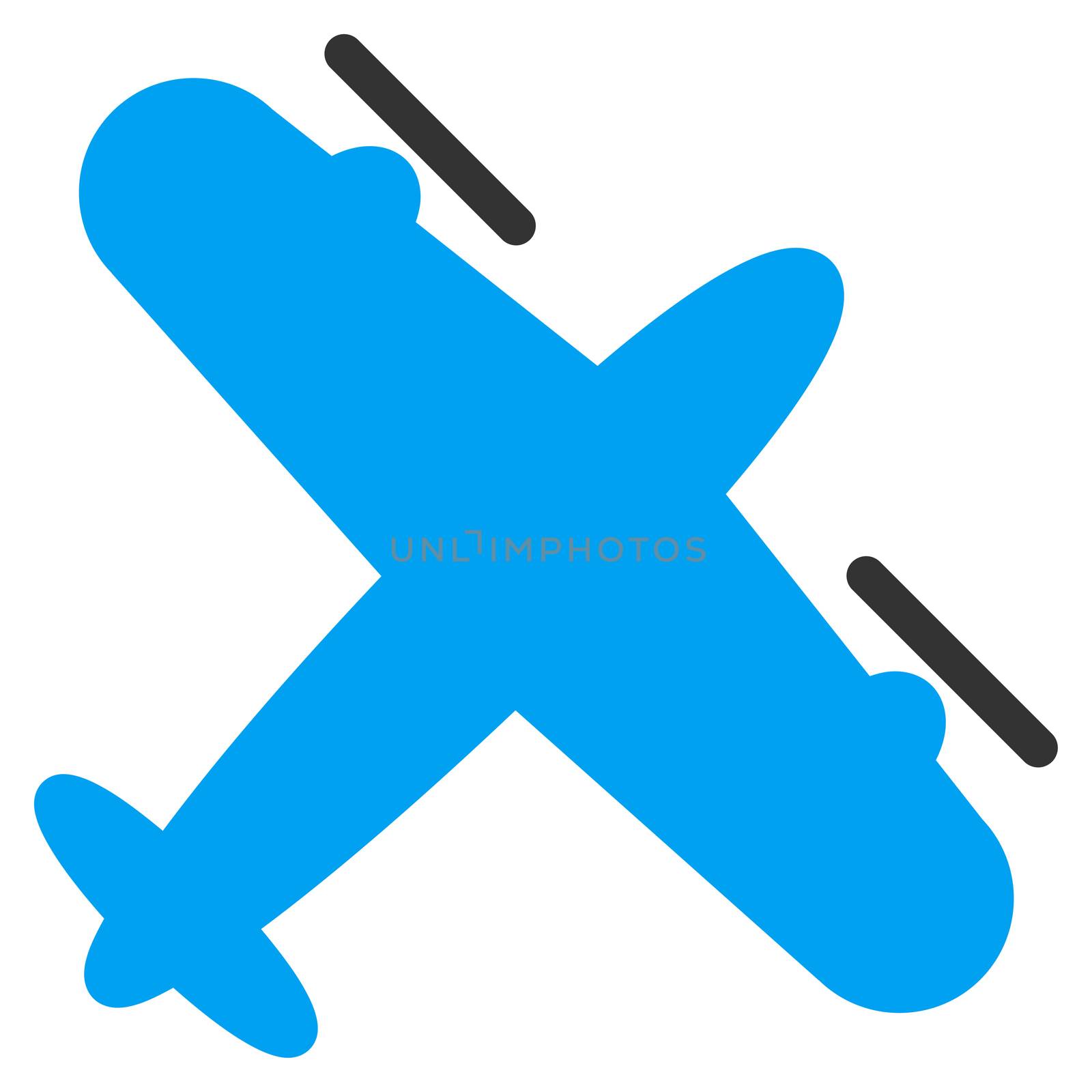 Screw Aeroplane raster icon. Style is bicolor flat symbol, blue and gray colors, rounded angles, white background.