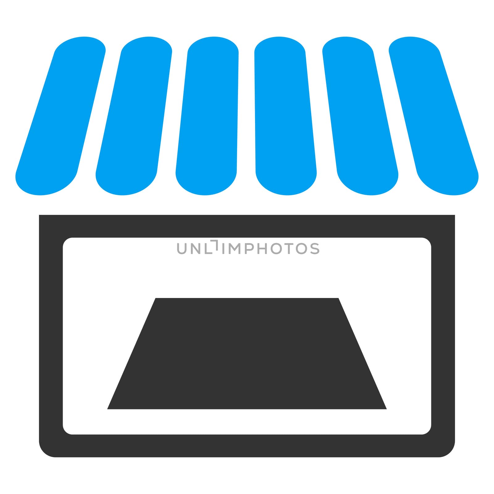 Shop raster icon. Style is bicolor flat symbol, blue and gray colors, rounded angles, white background.