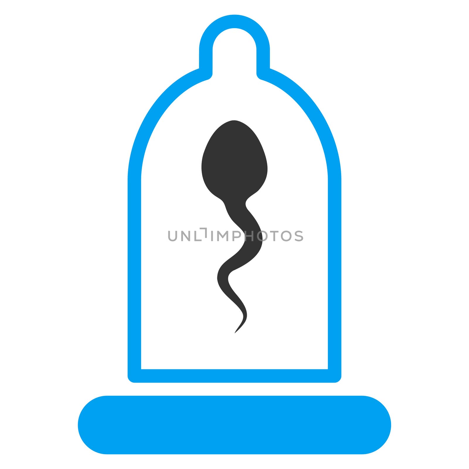 Sperm In Condom raster icon. Style is bicolor flat symbol, blue and gray colors, rounded angles, white background.