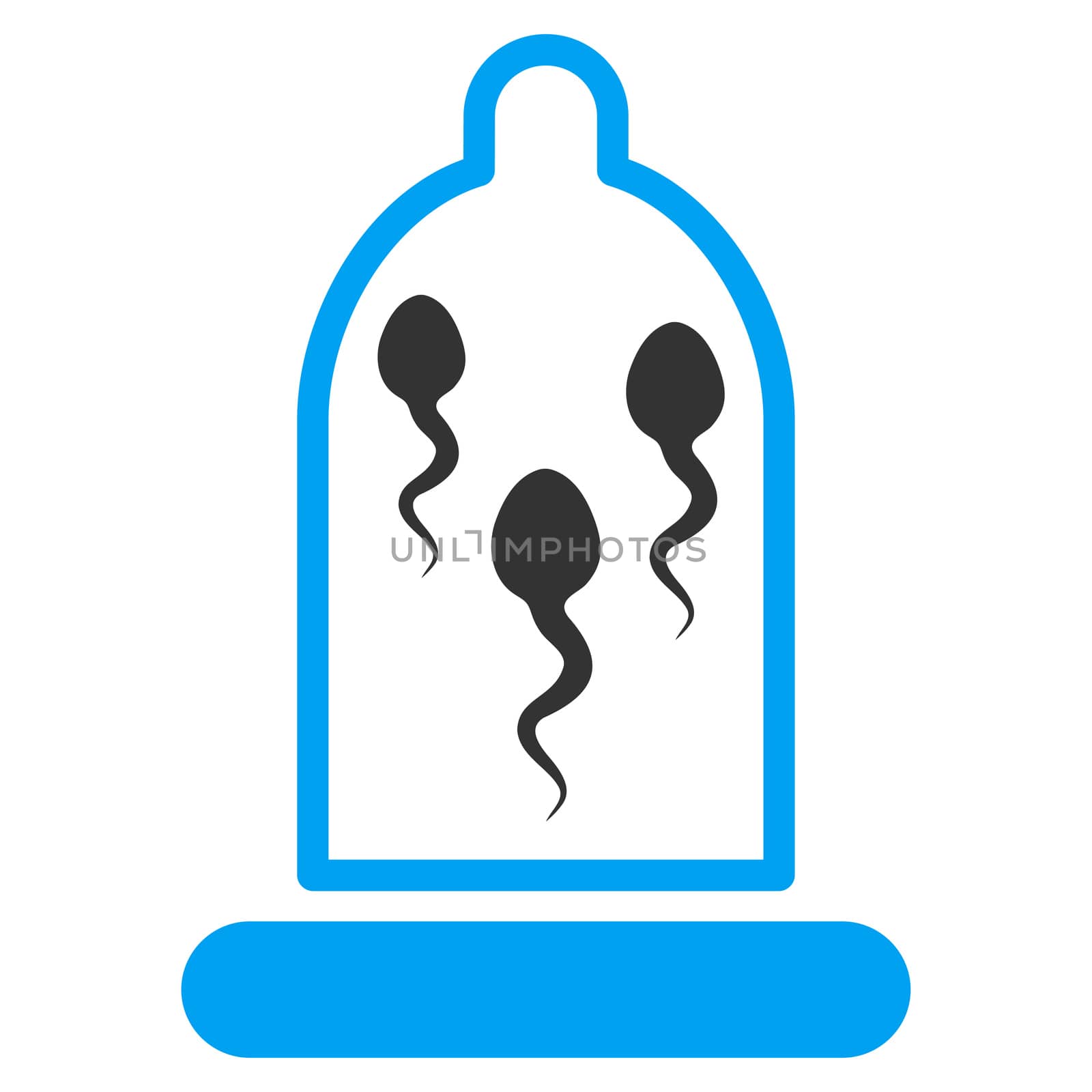 Sperm In Condom raster icon. Style is bicolor flat symbol, blue and gray colors, rounded angles, white background.
