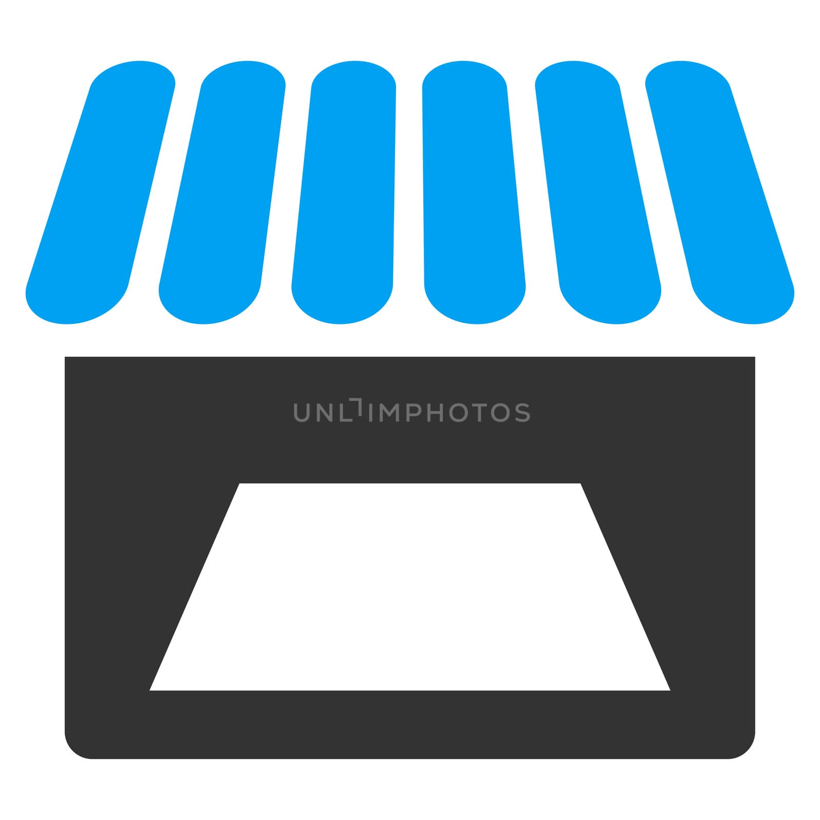 Store raster icon. Style is bicolor flat symbol, blue and gray colors, rounded angles, white background.