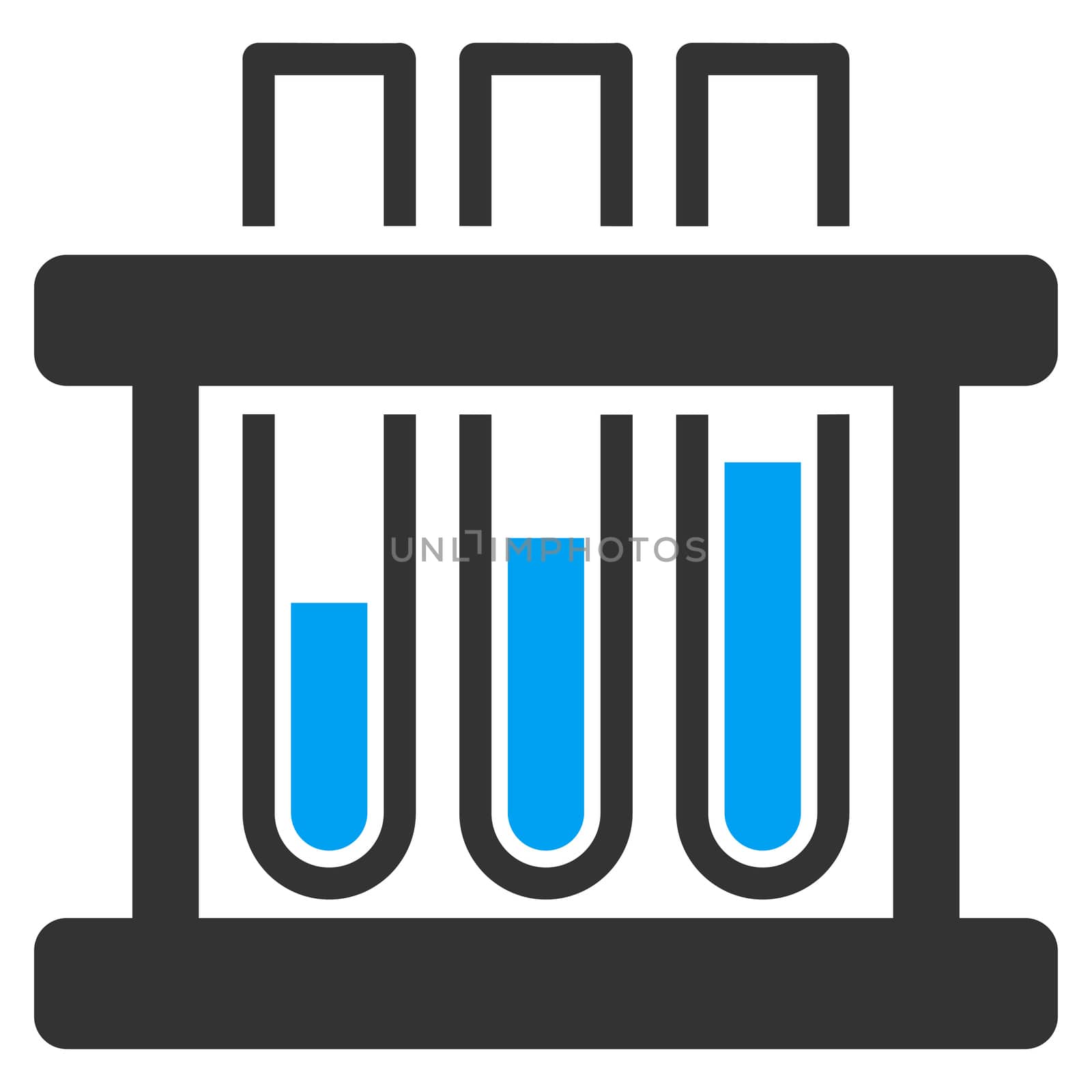 Test Tubes raster icon. Style is bicolor flat symbol, blue and gray colors, rounded angles, white background.