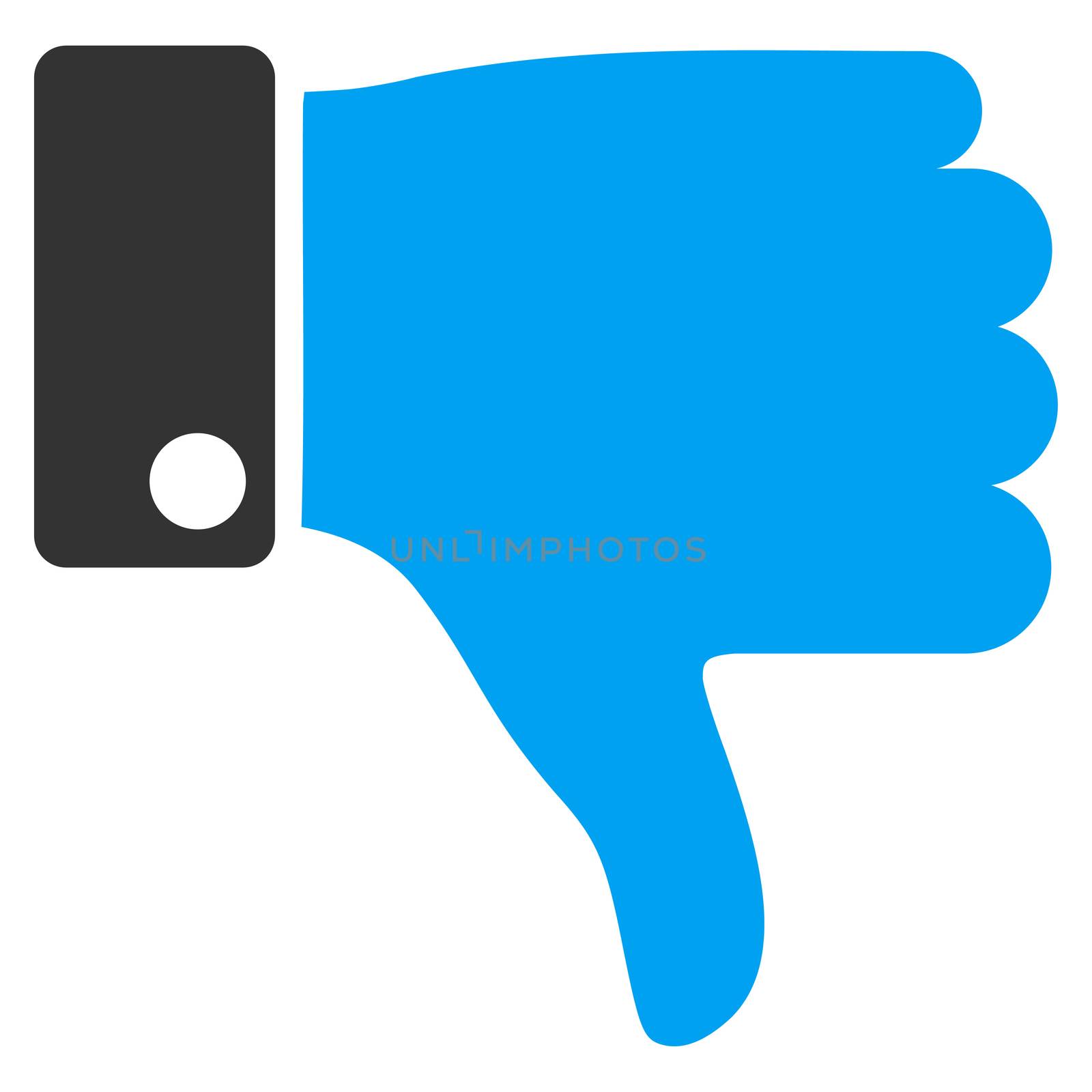 Thumb Down raster icon. Style is bicolor flat symbol, blue and gray colors, rounded angles, white background.