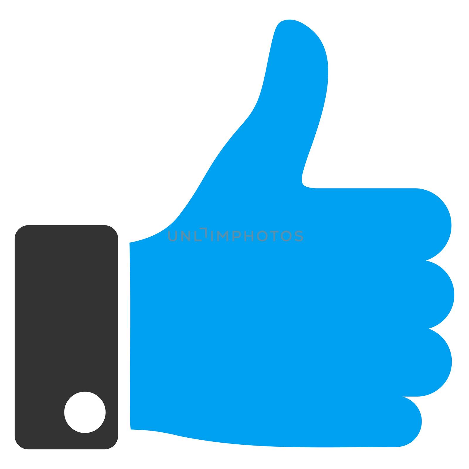 Thumb Up raster icon. Style is bicolor flat symbol, blue and gray colors, rounded angles, white background.