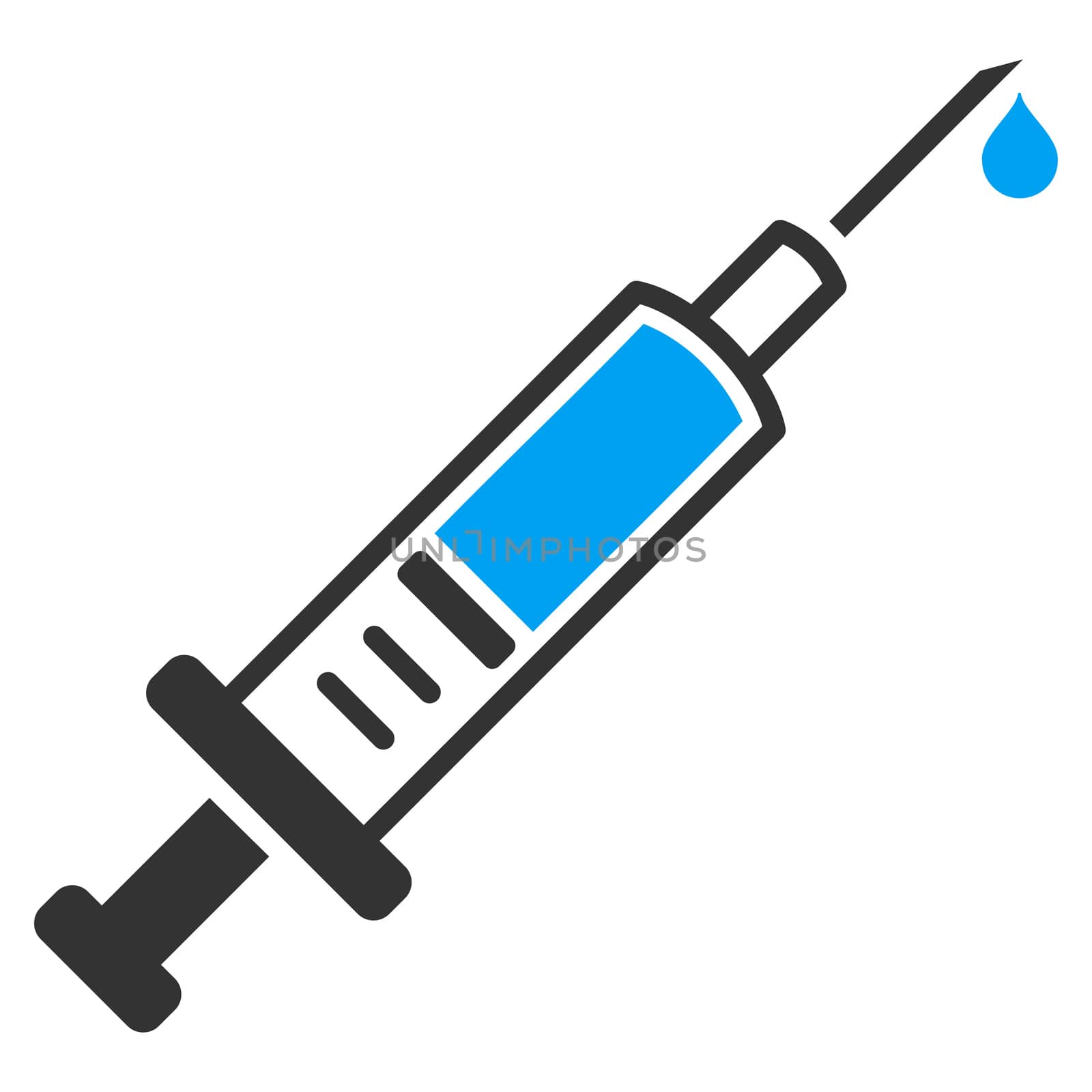 Vaccination raster icon. Style is bicolor flat symbol, blue and gray colors, rounded angles, white background.