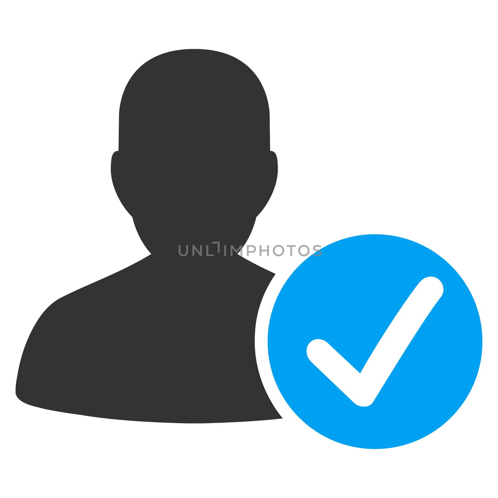 Valid Patient raster icon. Style is bicolor flat symbol, blue and gray colors, rounded angles, white background.