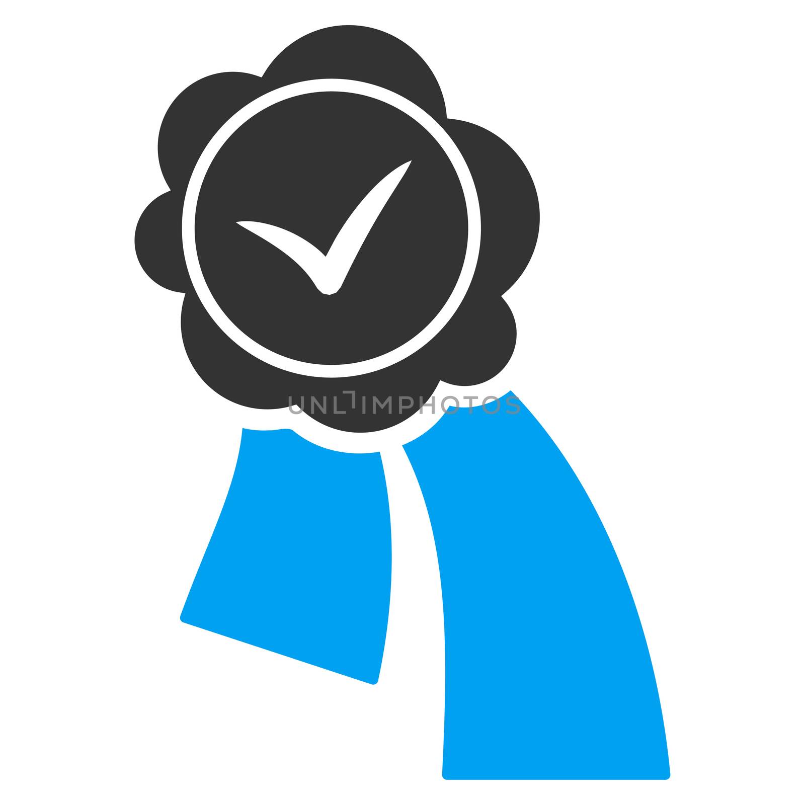Validation Seal raster icon. Style is bicolor flat symbol, blue and gray colors, rounded angles, white background.