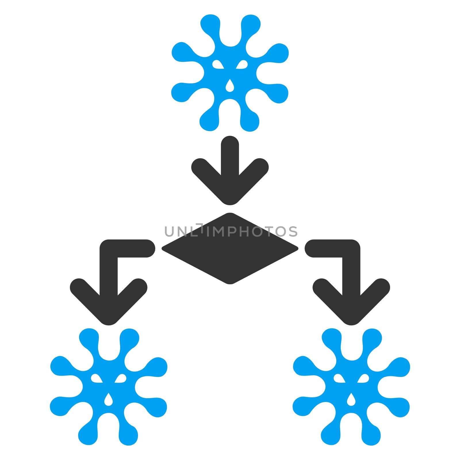 Virus Reproduction raster icon. Style is bicolor flat symbol, blue and gray colors, rounded angles, white background.
