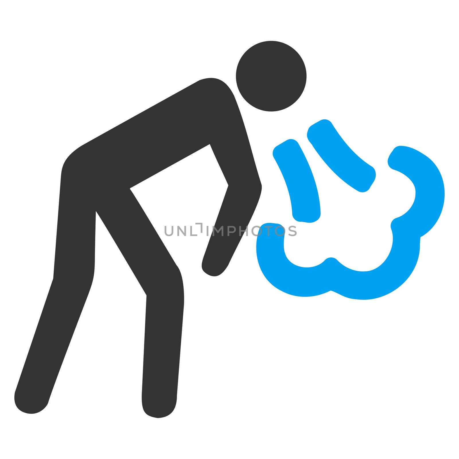 Vomiting raster icon. Style is bicolor flat symbol, blue and gray colors, rounded angles, white background.