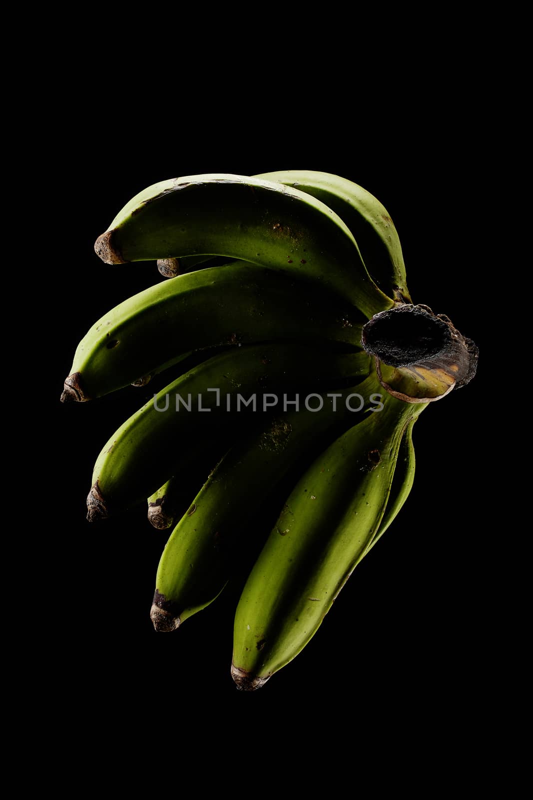 isolated flesh banana on pure black background